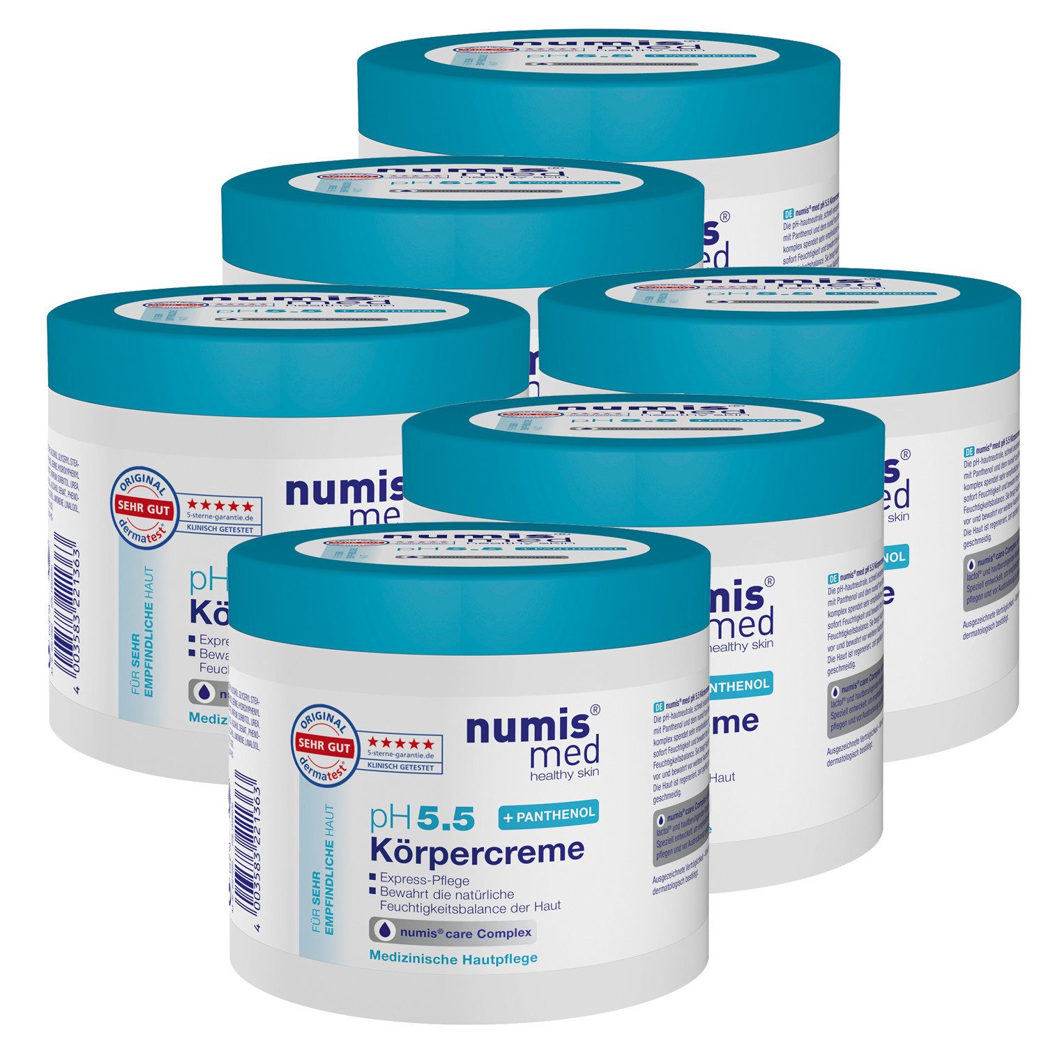 numis med Körperbutter Panthenol Creme 2400 ml, empfindliche Haut - Körpercreme pH 5.5, 6-tlg.