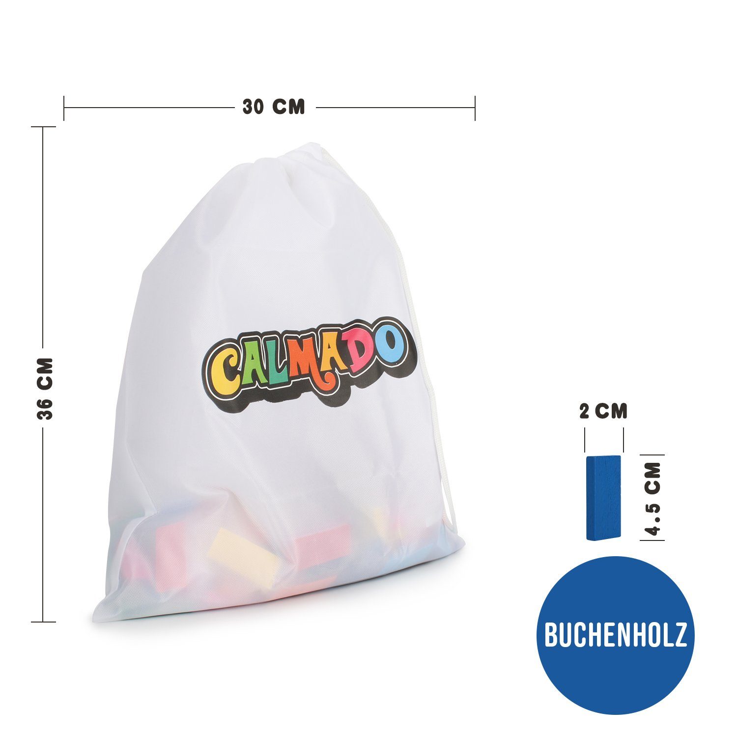 Calmado Spielesammlung Domino Steine Spiel aus Holz Dominosteine im Set + Tasche + Anleitung