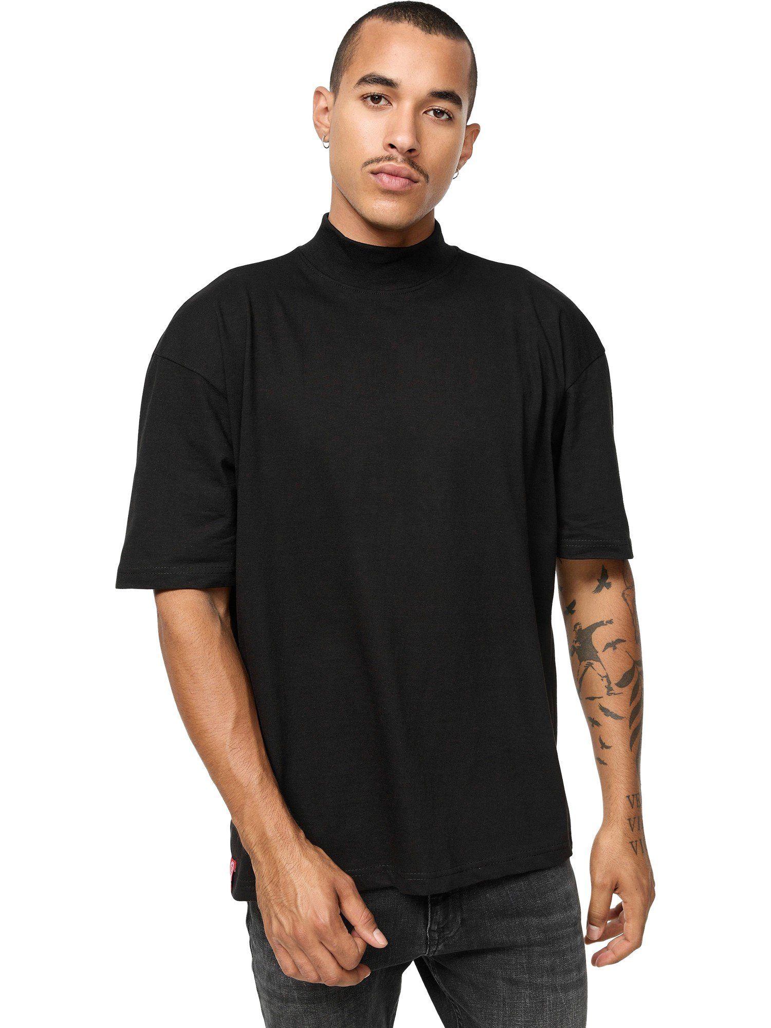 trueprodigy Oversize-Shirt Phoenix Logo Stehkragen dicker Stoff Black