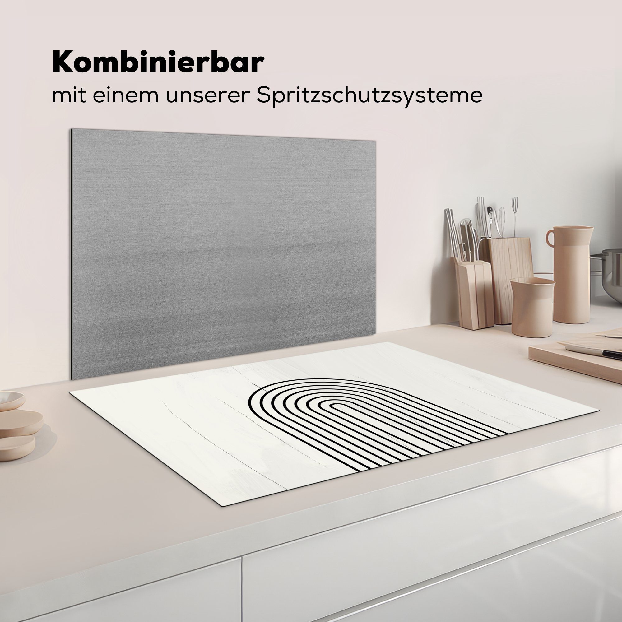 Design Weiß, (1 Ceranfeldabdeckung - 81x52 küche, Vinyl, Schutz MuchoWow cm, Schwarz Kunst - die tlg), für Induktionskochfeld Herdblende-/Abdeckplatte -