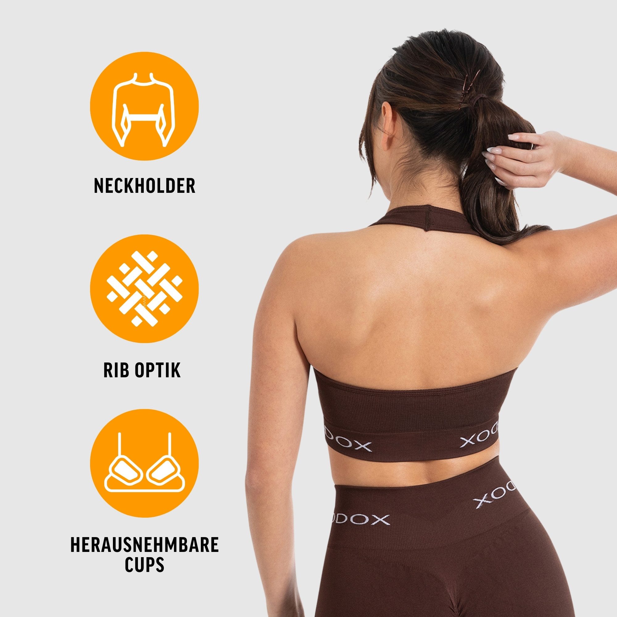 Smilodox Sport-BH Azura, Seamless Sport Top Rückenfrei Starker Halt Fitness Alltag Scrunch Bra ohne Bügel Atmungsaktiv Yoga Gym Bustier Schriftzug
