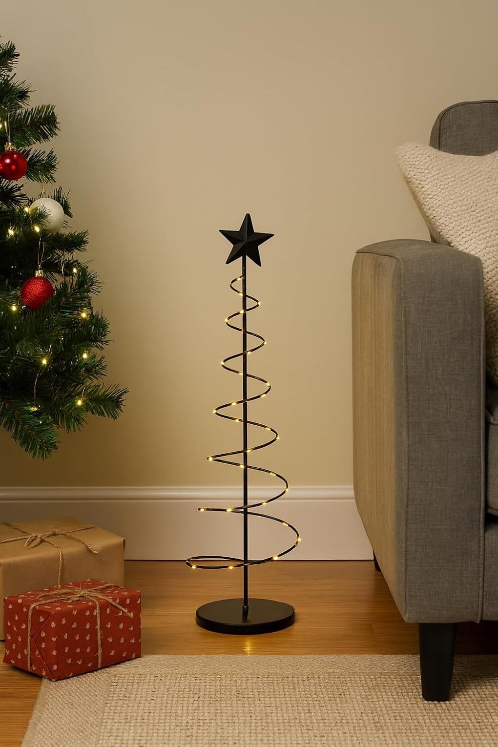 mucHome Künstlicher Weihnachtsbaum Spiral Weihnachtsbaum 60cm mit 40 warmweiße LED Metall – Bild 3 von 3
