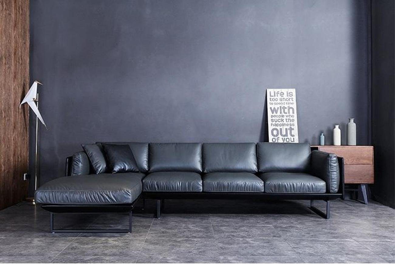 JVmoebel Ecksofa, Italienische Design Möbel Wohnzimmer Leder Ecksofa Couch Polster Blau