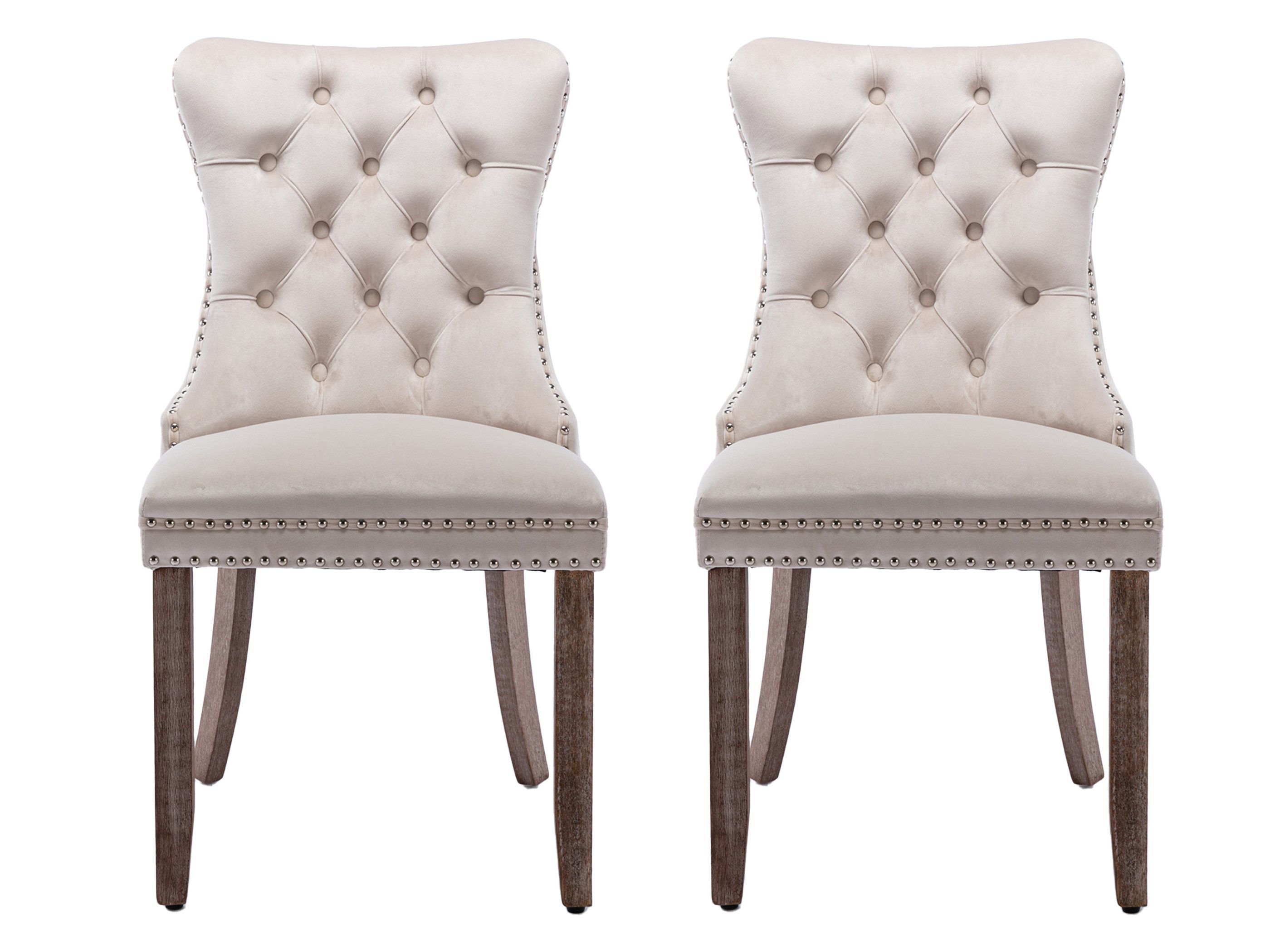 SeedWave Esszimmerstuhl 2er-Set Küchenstuhl Samtbezug, Holzfüße mit Verstellbaren Schrauben, Polsterstuhl mit Ringgriff, Niete und Knopf-Rückenlehne