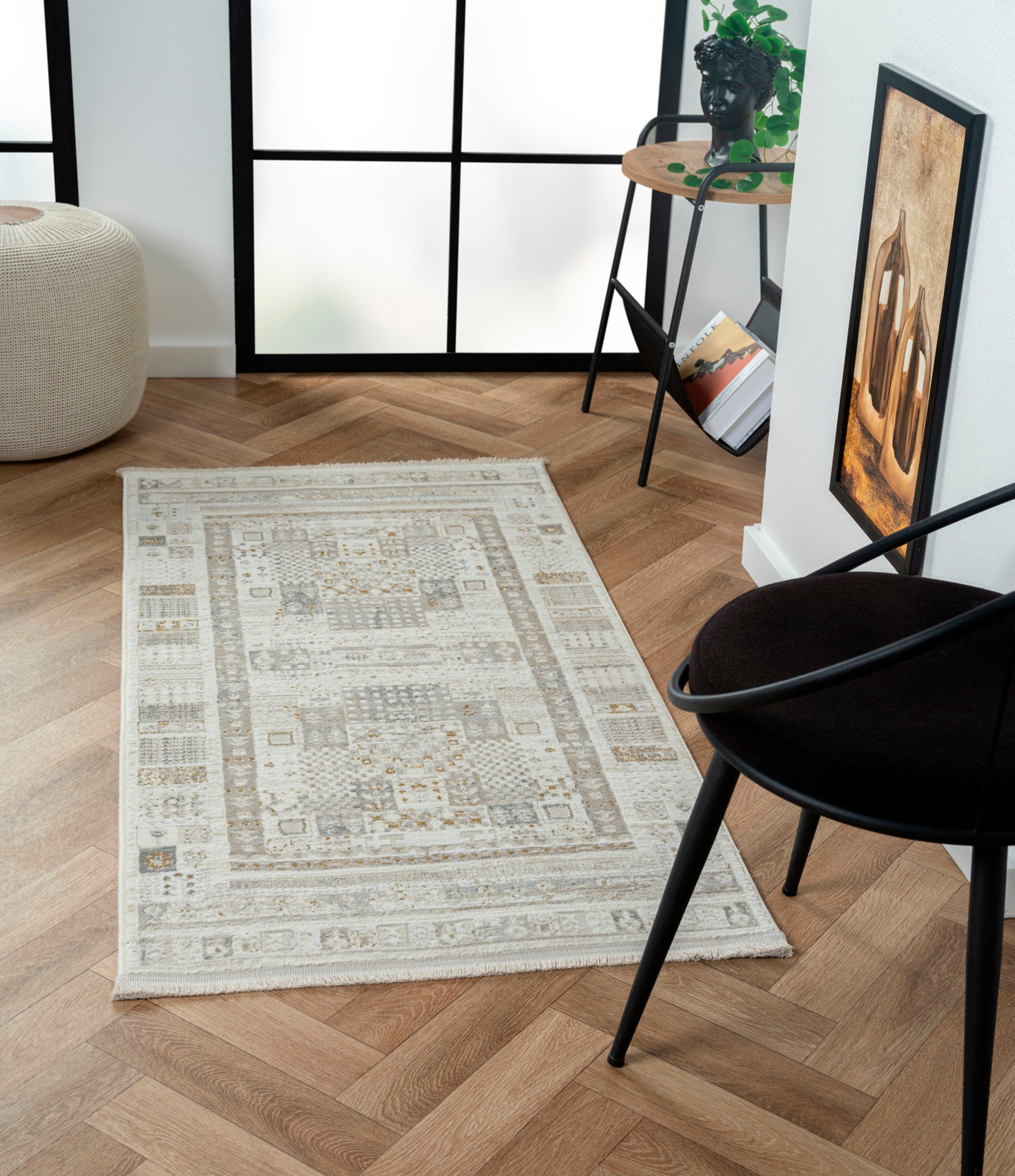 Myflair Möbel & Accessoires Teppich My Kashkuly, rechteckig, Höhe: 10 mm, Kurzflor, Retro-Style, besonders weich durch Microfaser, mit Fransen