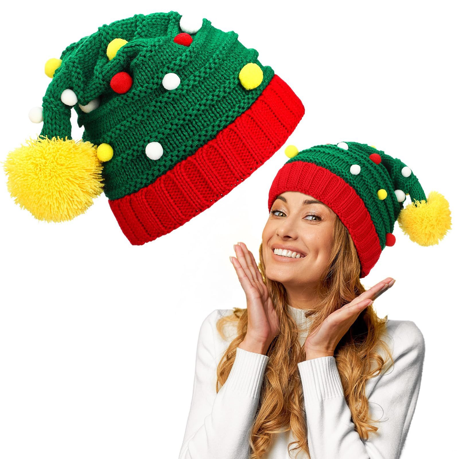 FOUORTUNATE-BEE Bommelmütze Weihnachtsmütze Strick – Warme Wintermütze für Damen und Herren (Kuschelige Weihnachtsmütze – Perfekt für kalte Wintertage und Feste)