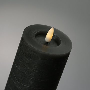 MARELIDA LED-Kerze LED Kerze LINA Rustik Optik Echtwachs flackernd Timer H: 19cm grau (1-tlg)