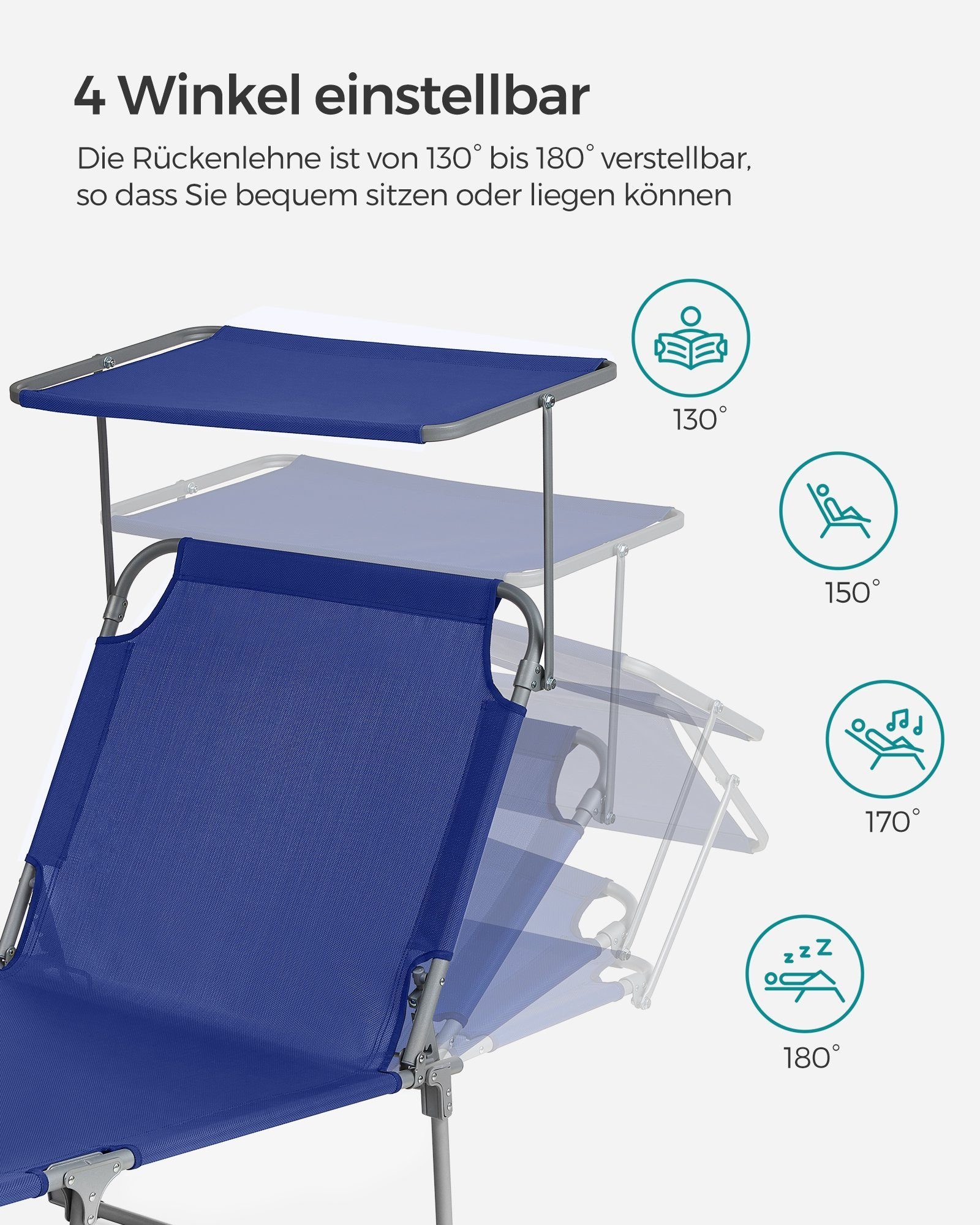 SONGMICS Gartenliege, 1 St., Große Sonnenliege,klappbarer Liegestuhl,200x71x38cm