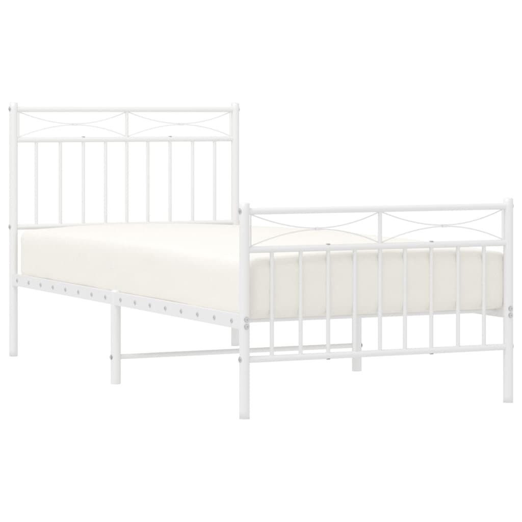 vidaXL Bett Bettgestell mit Kopf- und Fußteil Metall Weiß 90x200 cm