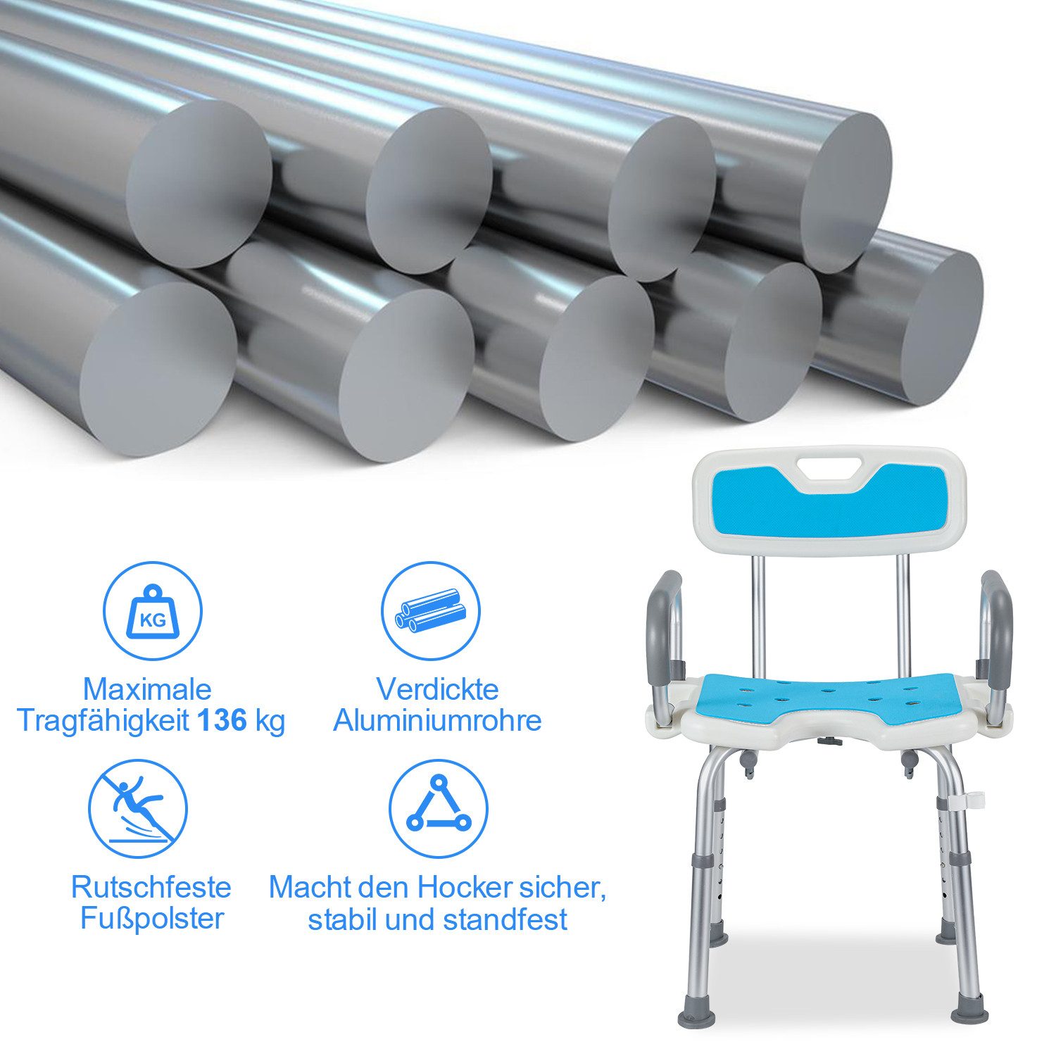 Clanmacy Duschhocker Duschhocker Badhocker Badehocker belastbar bis 136kg Duschstuhl