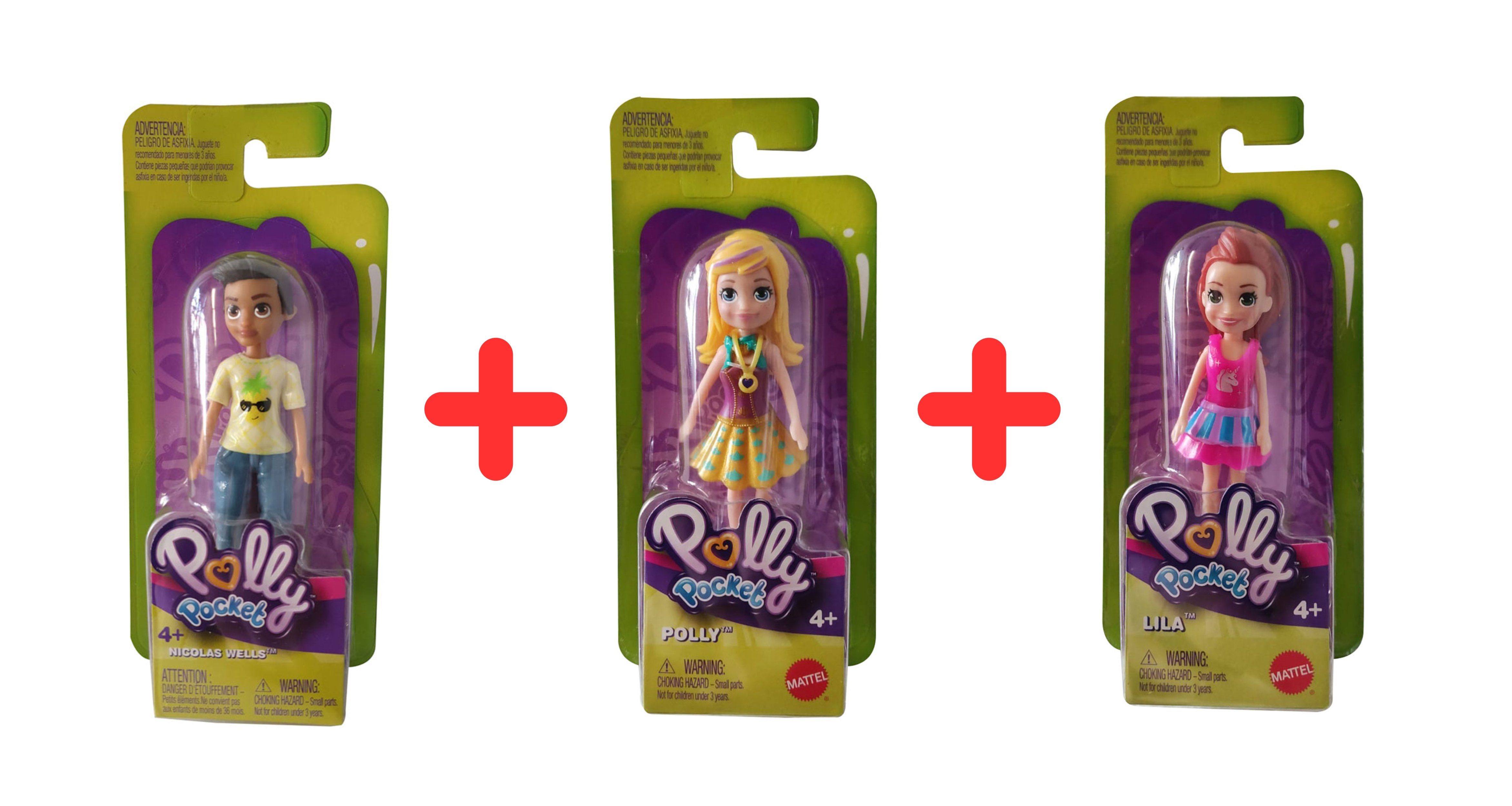 Mattel® Stehpuppe Mattel Polly Pocket 3er-Set GKL28 Niclas im Ananas TShirt + GKL31 Lila