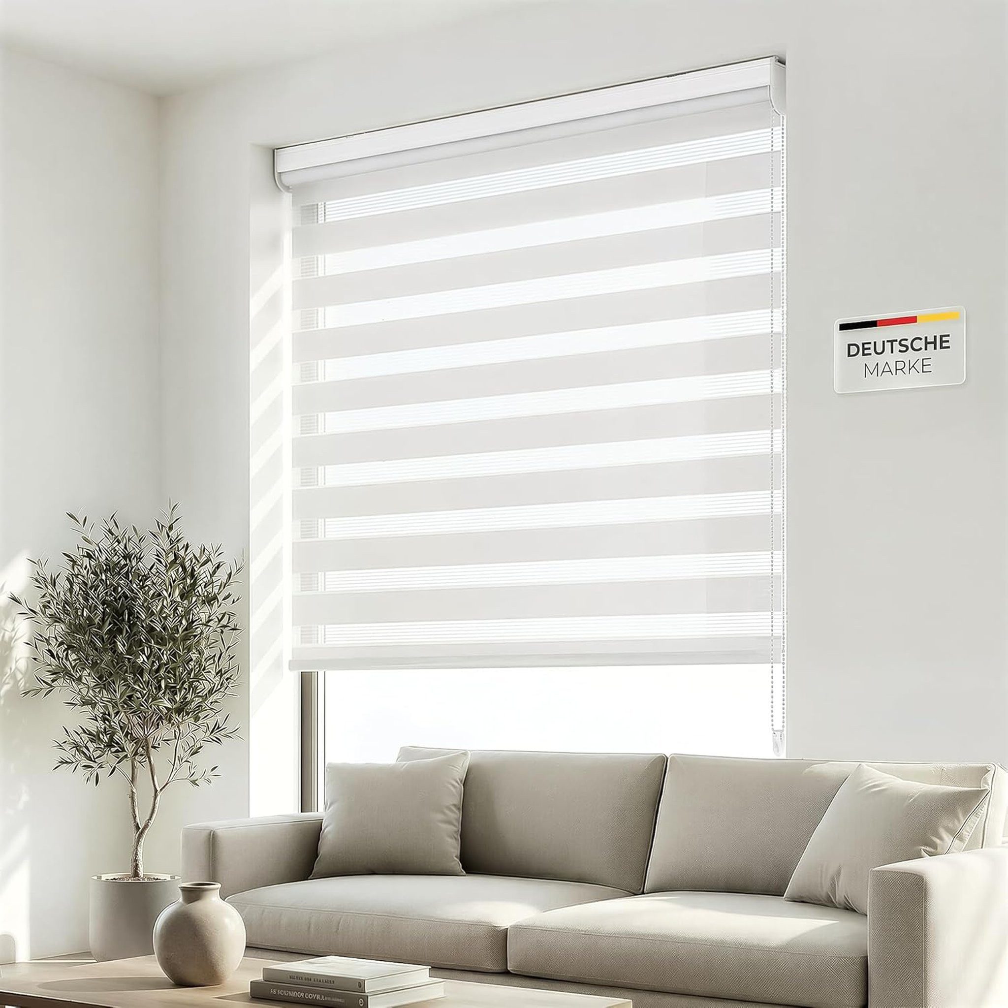 Doppelrollo Premium Doppelrollo / Duo Rollo, 85 x 175 cm, weiß, Victoria M., blickdicht, ohne Bohren, freihängend, verschraubt, Lichtdurchlässig und verdunkelnd mit Kettenzug Wand- o. Deckenmontage