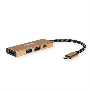 ROLINE GOLD USB Typ C Dockingstation, HDMI 4K, 2x USB 3.2 Gen 1, 1x PD Computer-Adapter USB Typ C (USB-C) Männlich (Stecker) zu HDMI Typ A Weiblich (Buchse), 10.0 cm