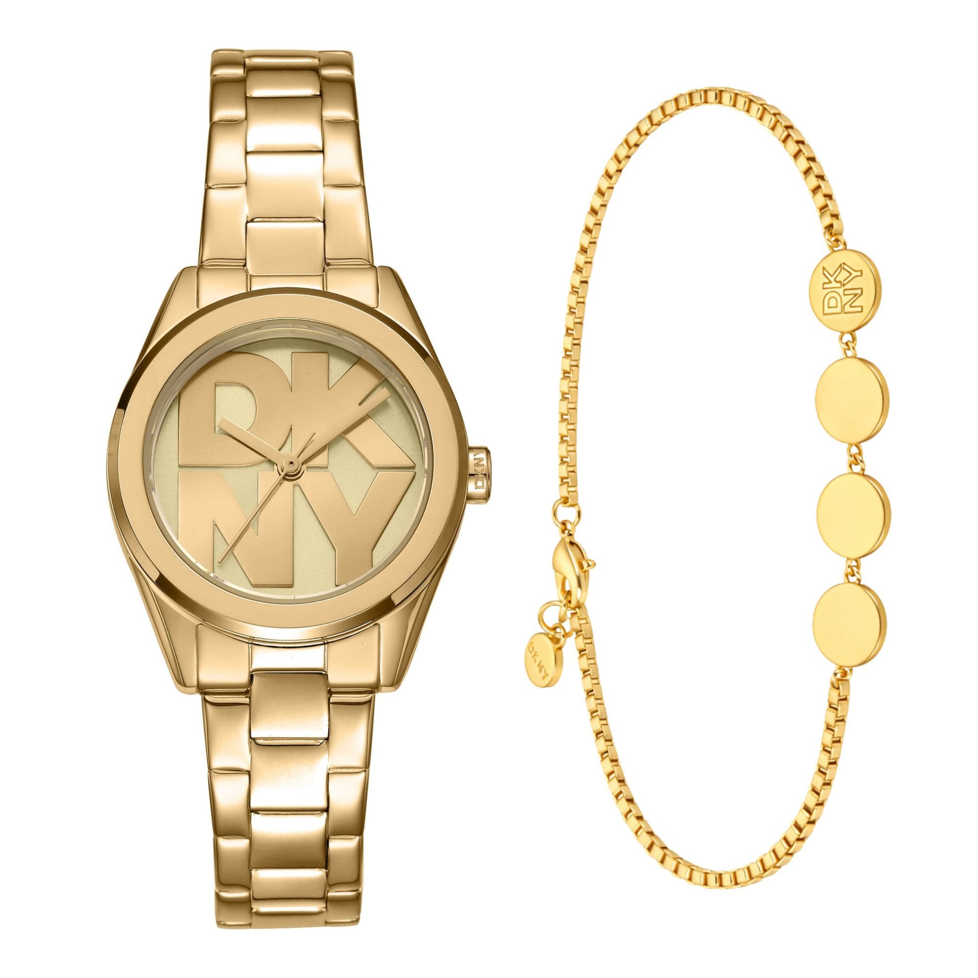 DKNY Quarzuhr Logo Watch Set DK1L145M0055, (Set, 2-tlg., mit Armband), Armbanduhr, Damenuhr, Edelstahlarmband, Ideal auch als Geschenk