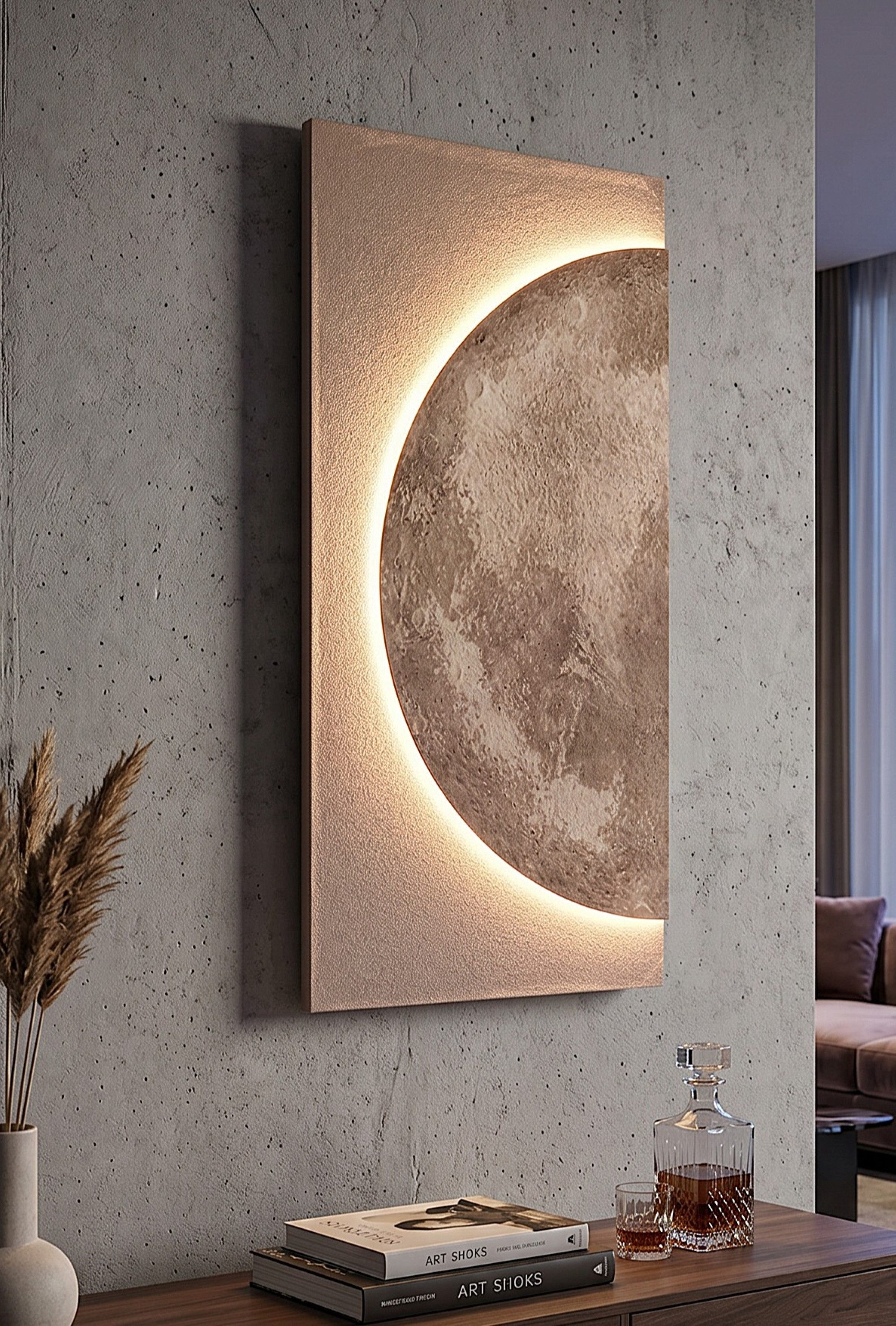 Arnusa Wandbild LED Wanddekoration Leuchtbild Mond 100x50 cm mit Fernbedienung, Mond, warmweiß Wandleuchte Dekoration