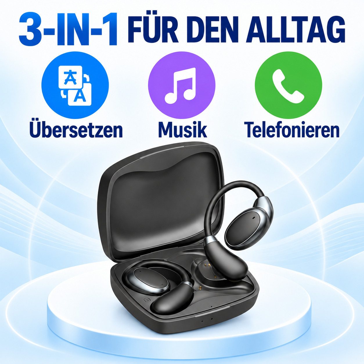 Forrlite Übersetzungskopfhörer mit Bluetooth und Ohrbügel Open-Ear-Kopfhörer (Sportkopfhörer mit Echtzeit-Übersetzung für Reise und Lernen, 138 Gratis-Sprachen, – Bild 2 von 5