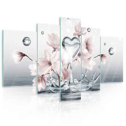Wallarena Glasbild Blumen Abstrakt, Glasbilder Wohnzimmer, Bild Auf Glas Wandbilder, (Set 5 teilig), Premium Glasbilder