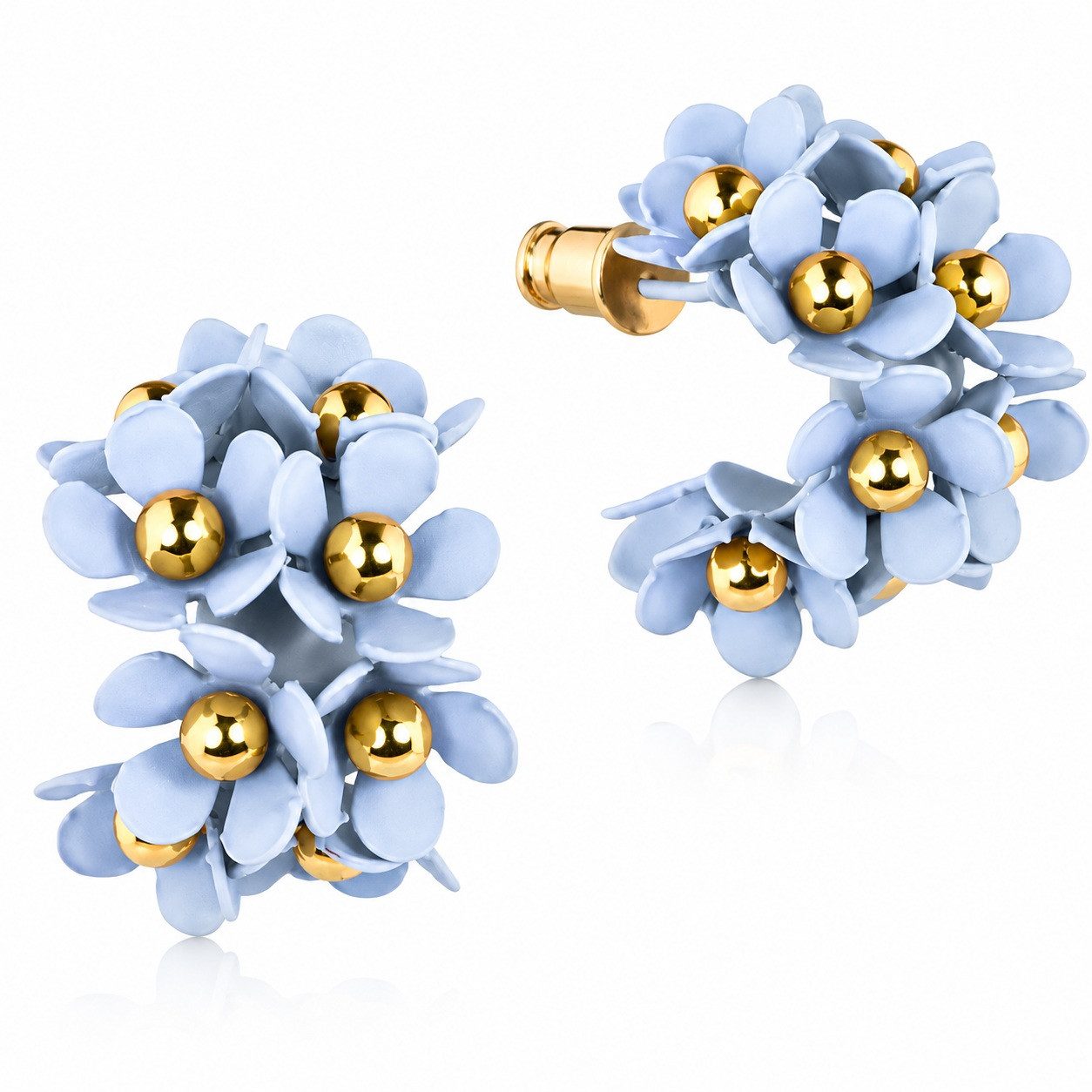 LUISIA® Paar Ohrstecker Halb Creolen Ohrringe "Mia" mit Blüten (2-tlg., inkl. Schmuckbox), 16 Karat vergoldet