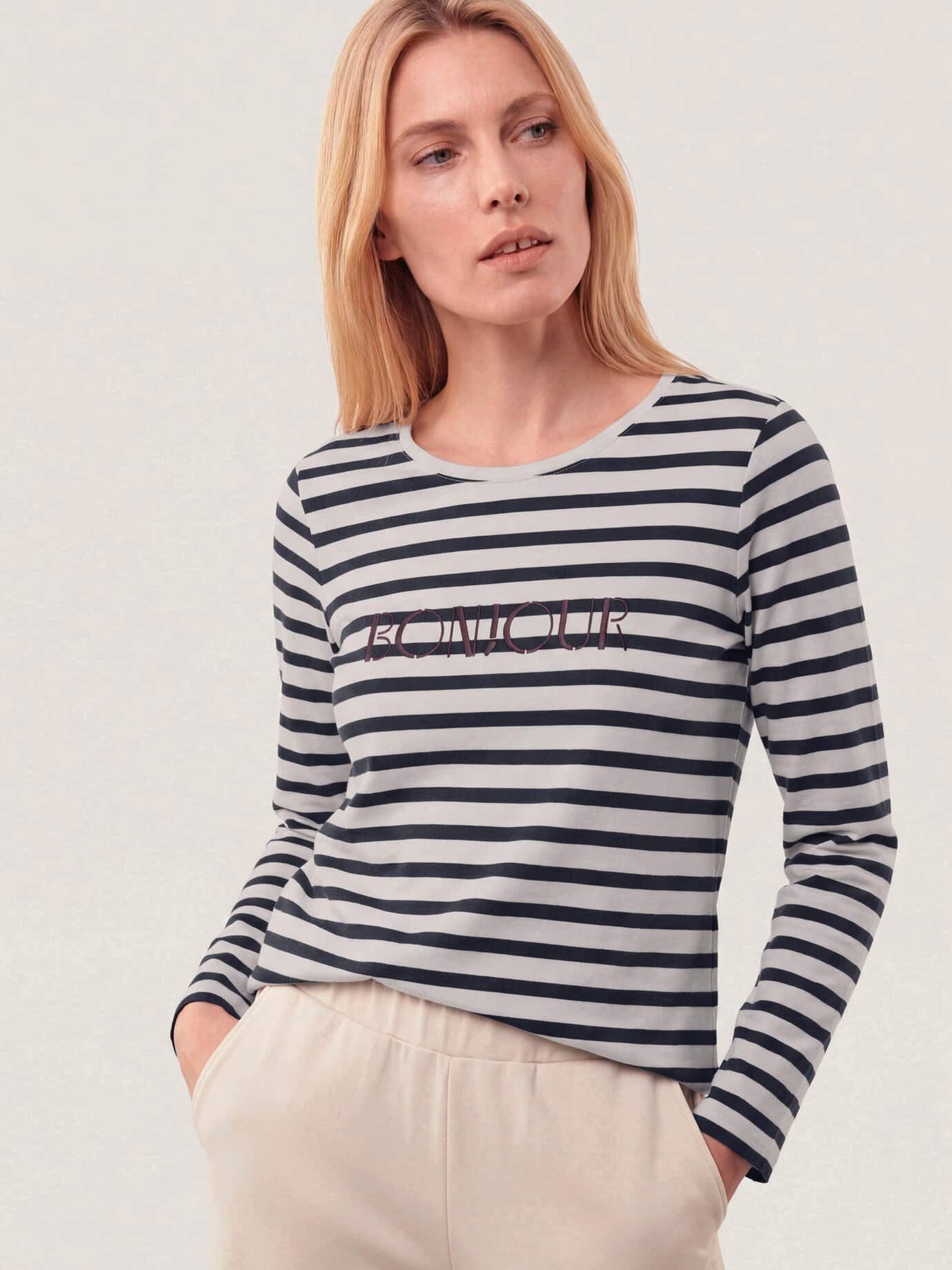 Walbusch T-Shirt Damen Ringelshirt Bonjour Rundhals Langarm, Rundhals