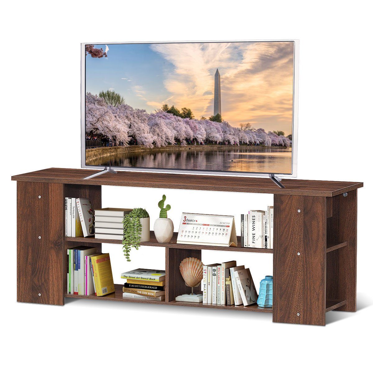 COSTWAY TV-Schrank Fernsehschrank 110cm Kaffee breit 3-stufig