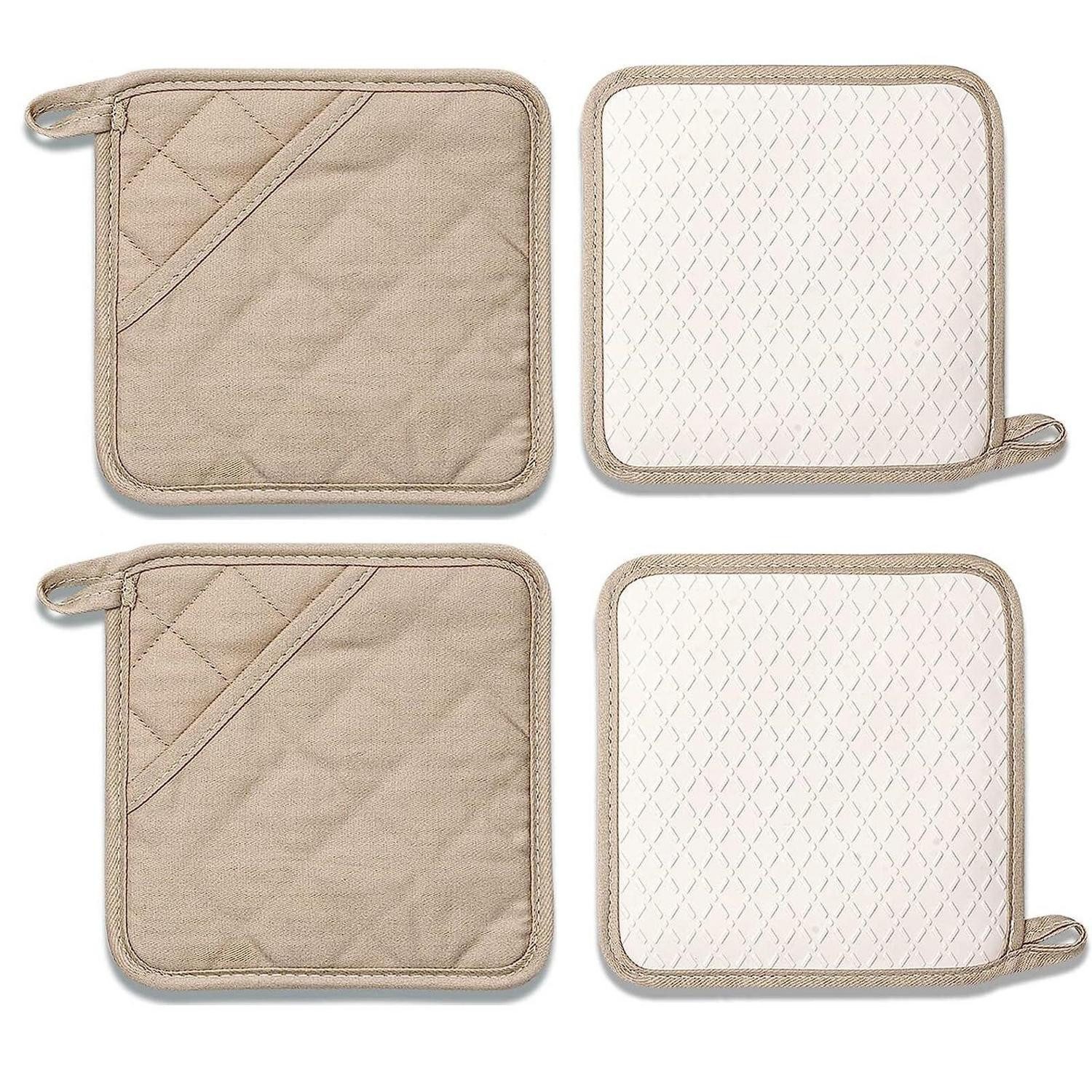 LuxusKollektion Topflappen Topflappen Silikon 18cm Beige 4er Set