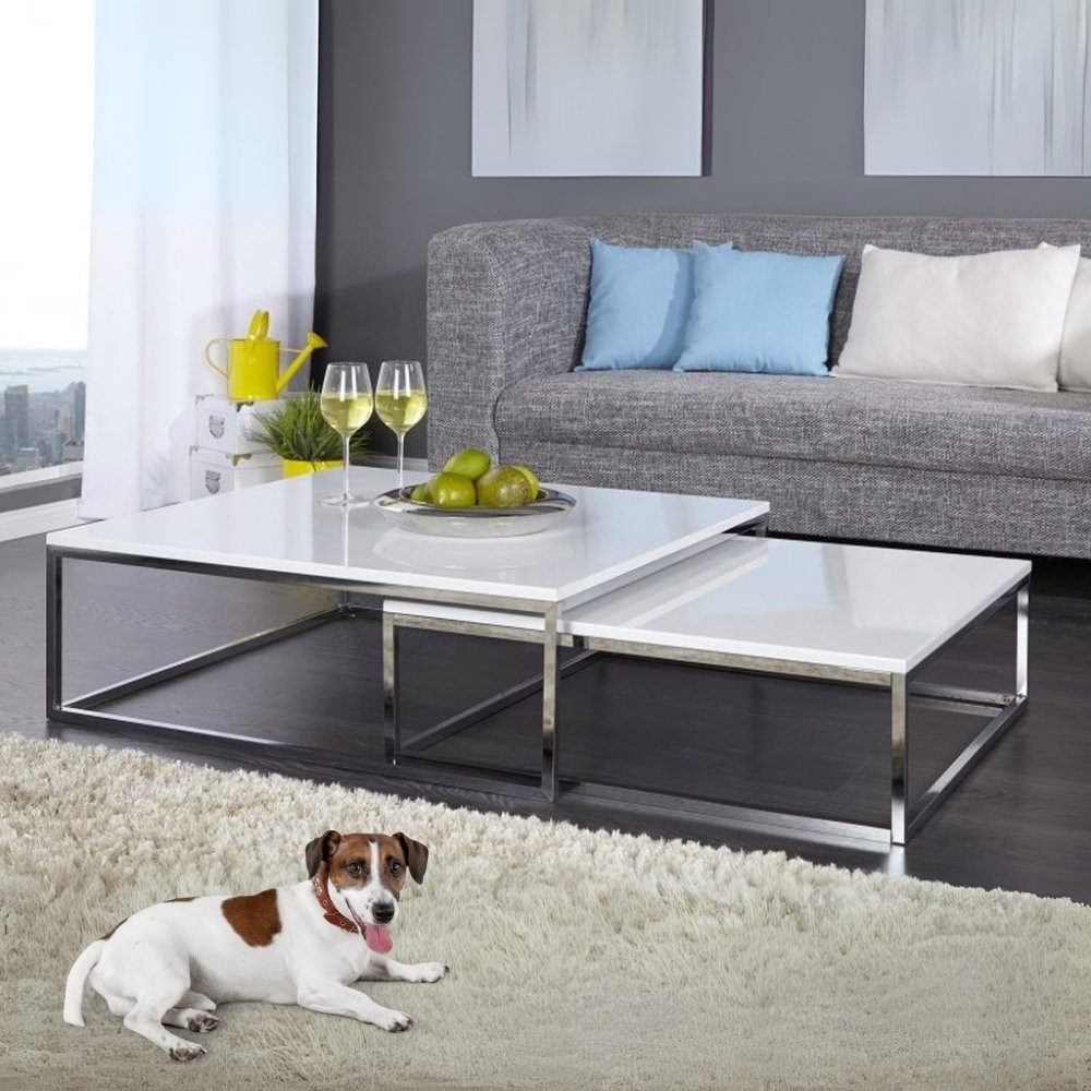 LebensWohnArt Couchtisch 2er Set Design Couchtisch MENTO weiss hochglanz 75 günstig online kaufen