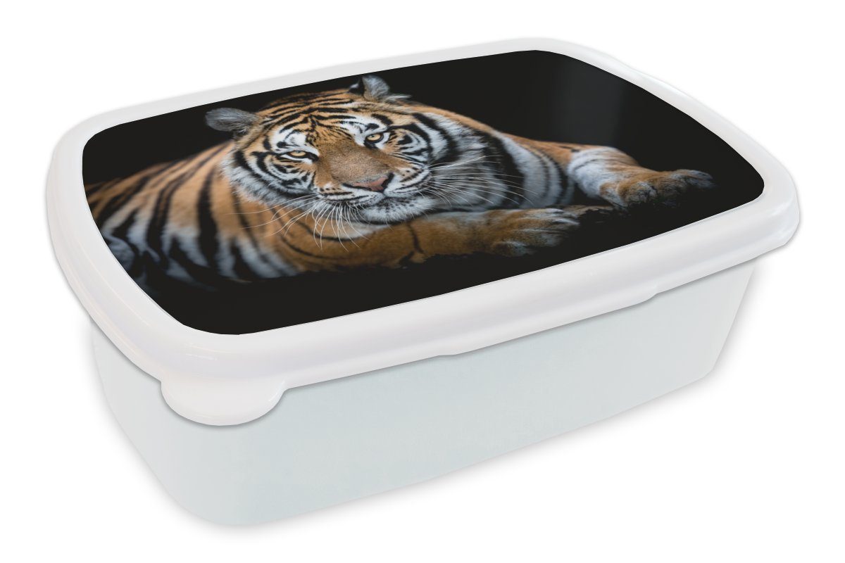 MuchoWow Lunchbox Porträt - Tiger - Schwarz, Kunststoff, (2-tlg), Brotbox für Kinder und Erwachsene, Brotdose, für Jungs und Mädchen weiß