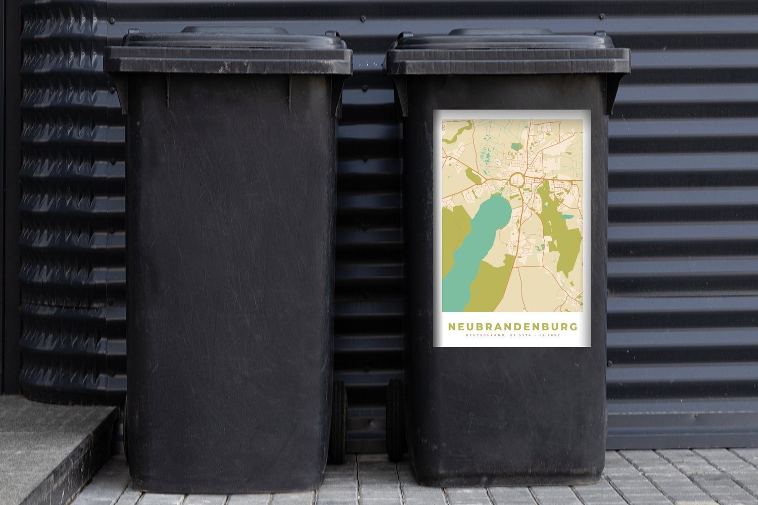 MuchoWow Wandsticker Karte (1 Container, - Sticker, Neubrandenburg Mülleimer-aufkleber, Stadtplan Mülltonne, Abfalbehälter - Vintage St), 