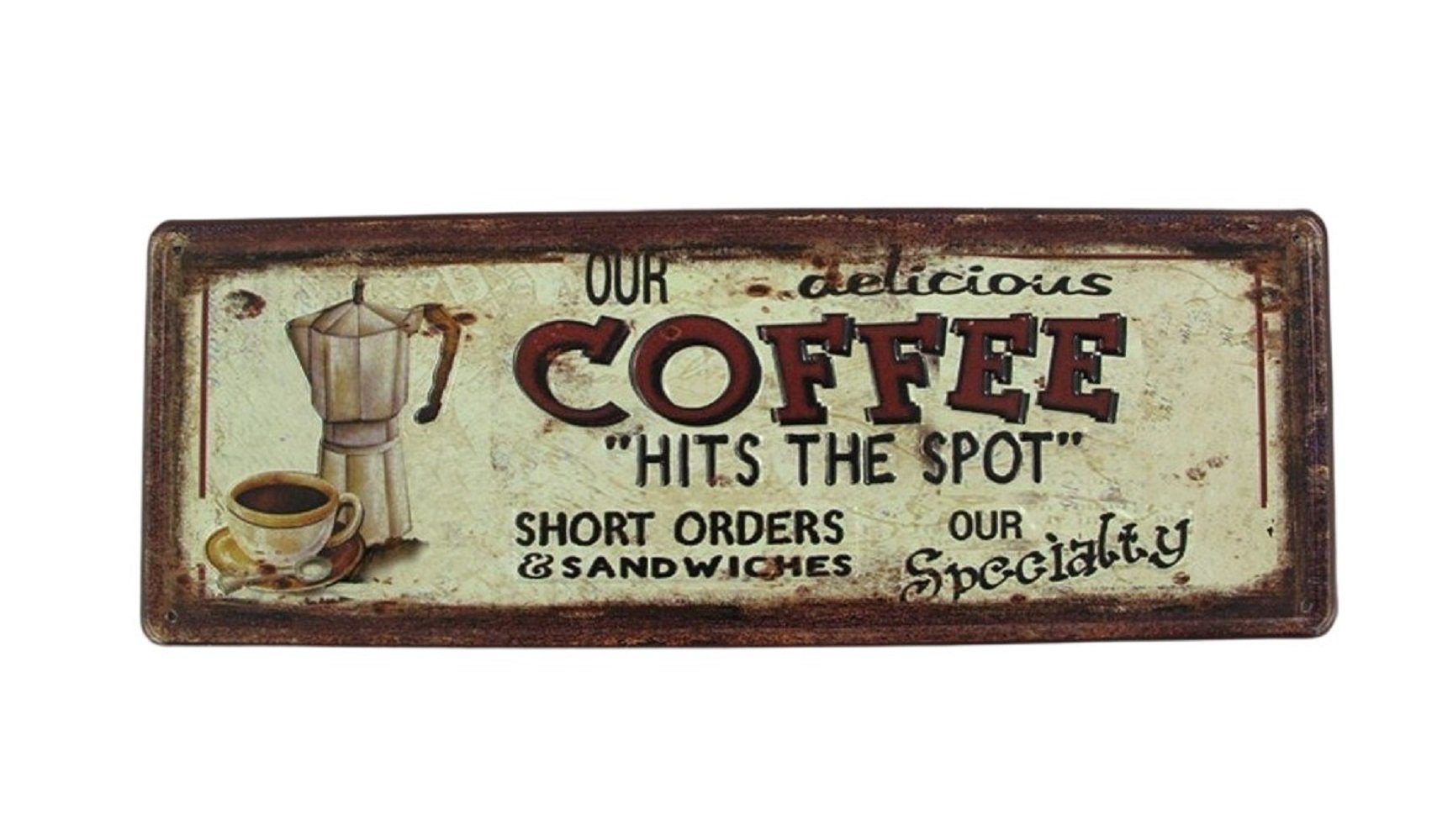 Metallschild Blechschild, Reklameschild Coffee Hits The Spot