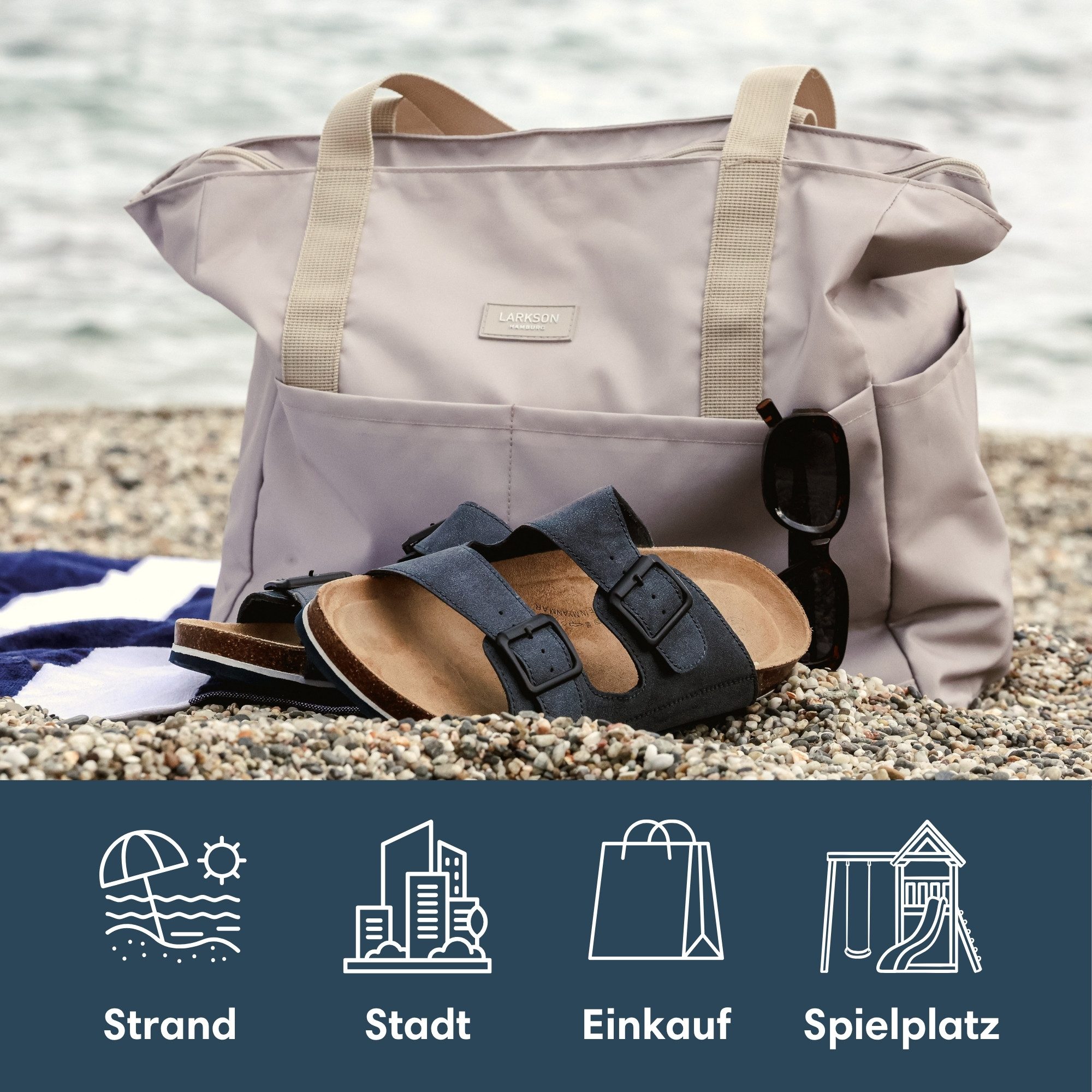 LARKSON Strandtasche Linn Strandtasche mit Reißverschluss (1-tlg), Große Beach Bag für Strand und Urlaub, Wasserabweisend