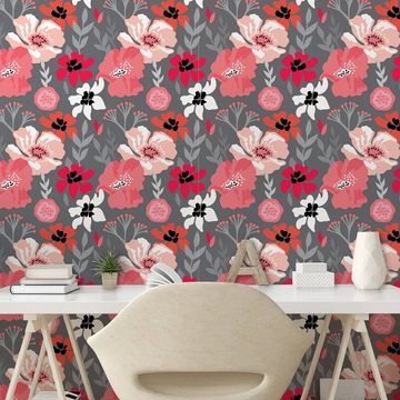 Abakuhaus Vinyltapete selbstklebendes Wohnzimmer Küchenakzent, Blumen Verschiedene Retro Flower Images