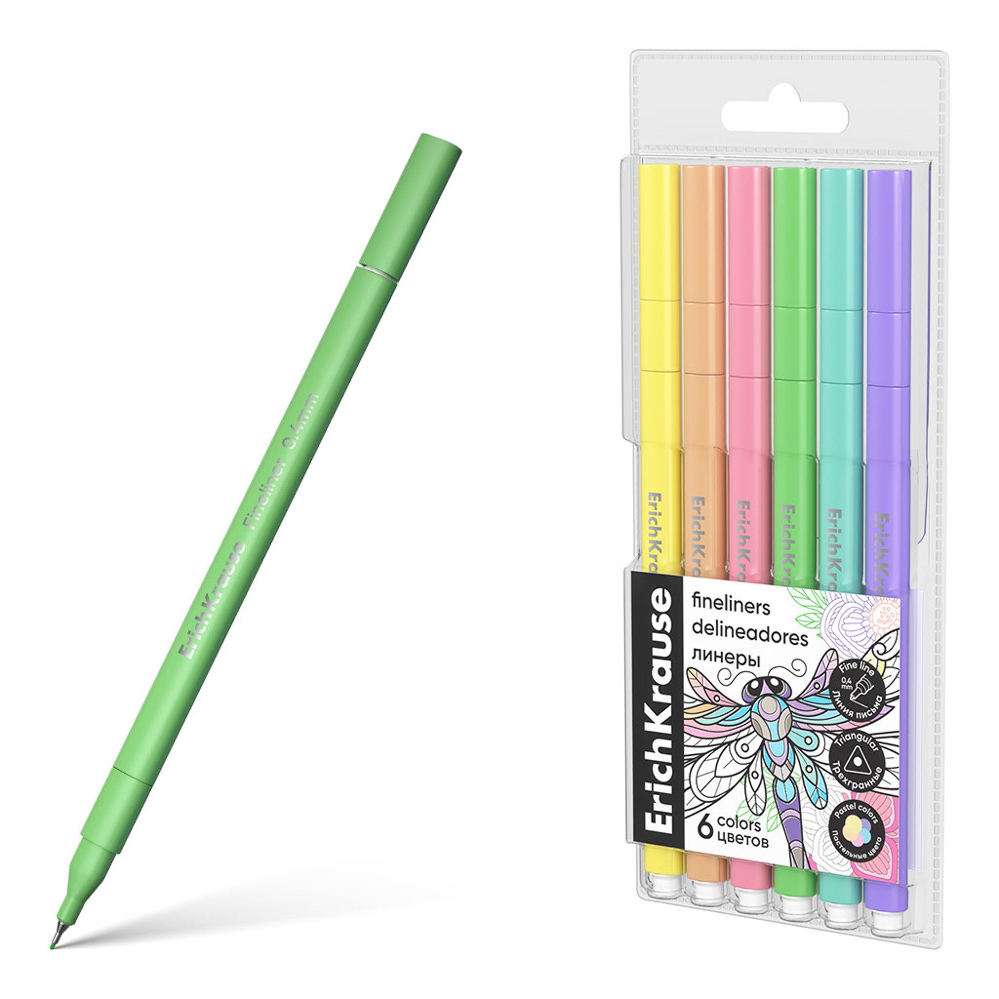 Erich Krause Filzstift, Fineliner 0,4mm Pastell Set 6 Stück Bunt
