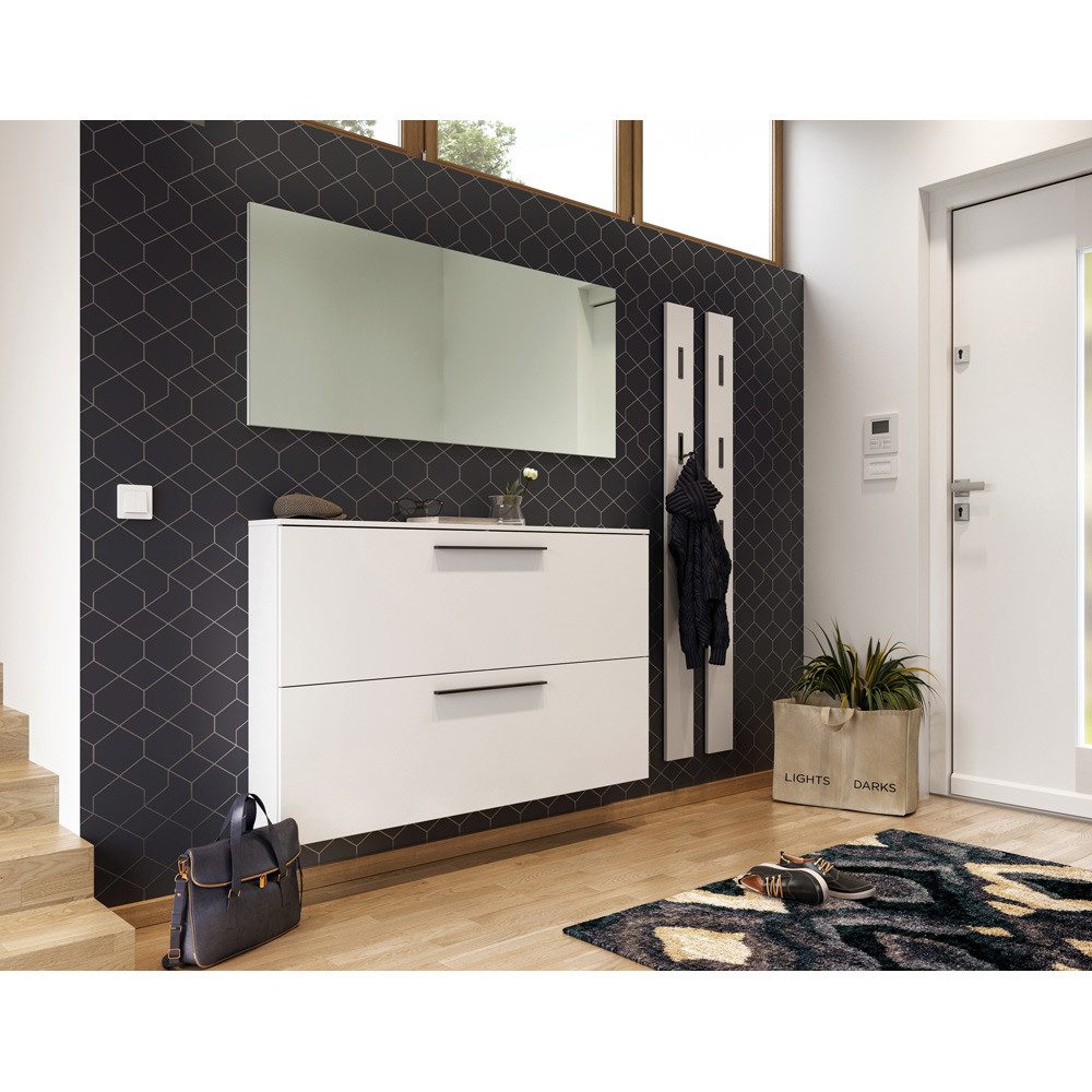 Lomadox Garderoben-Set UTRERA-01, (Spar-Set, 4-St), Flurgarderoben Komplett-Set in weiß Schuhschrank Schuhkipper Paneele