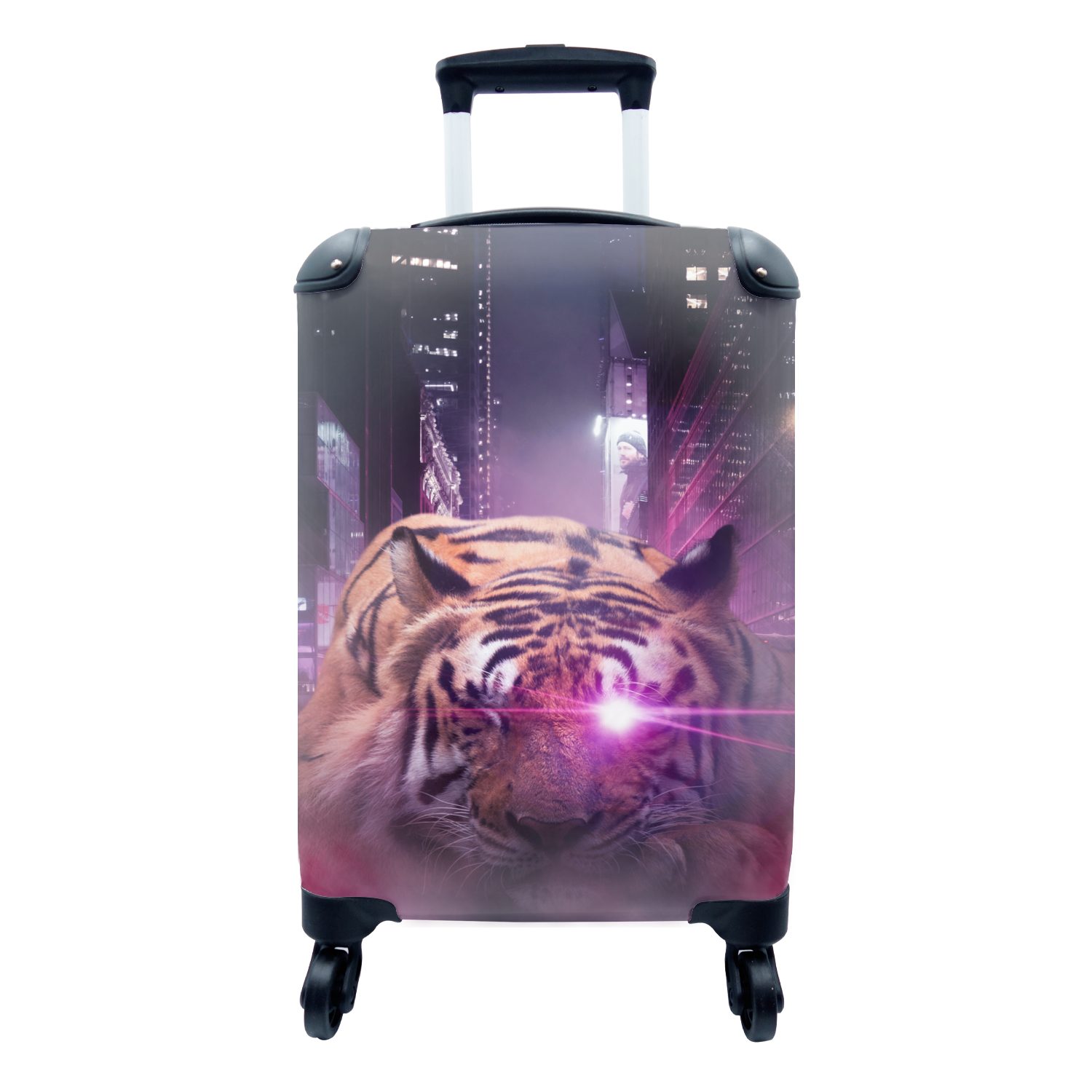 MuchoWow Handgepäckkoffer Tiger - Laser - Lila, 4 Rollen, Reisetasche mit rollen, Handgepäck für Ferien, Trolley, Reisekoffer