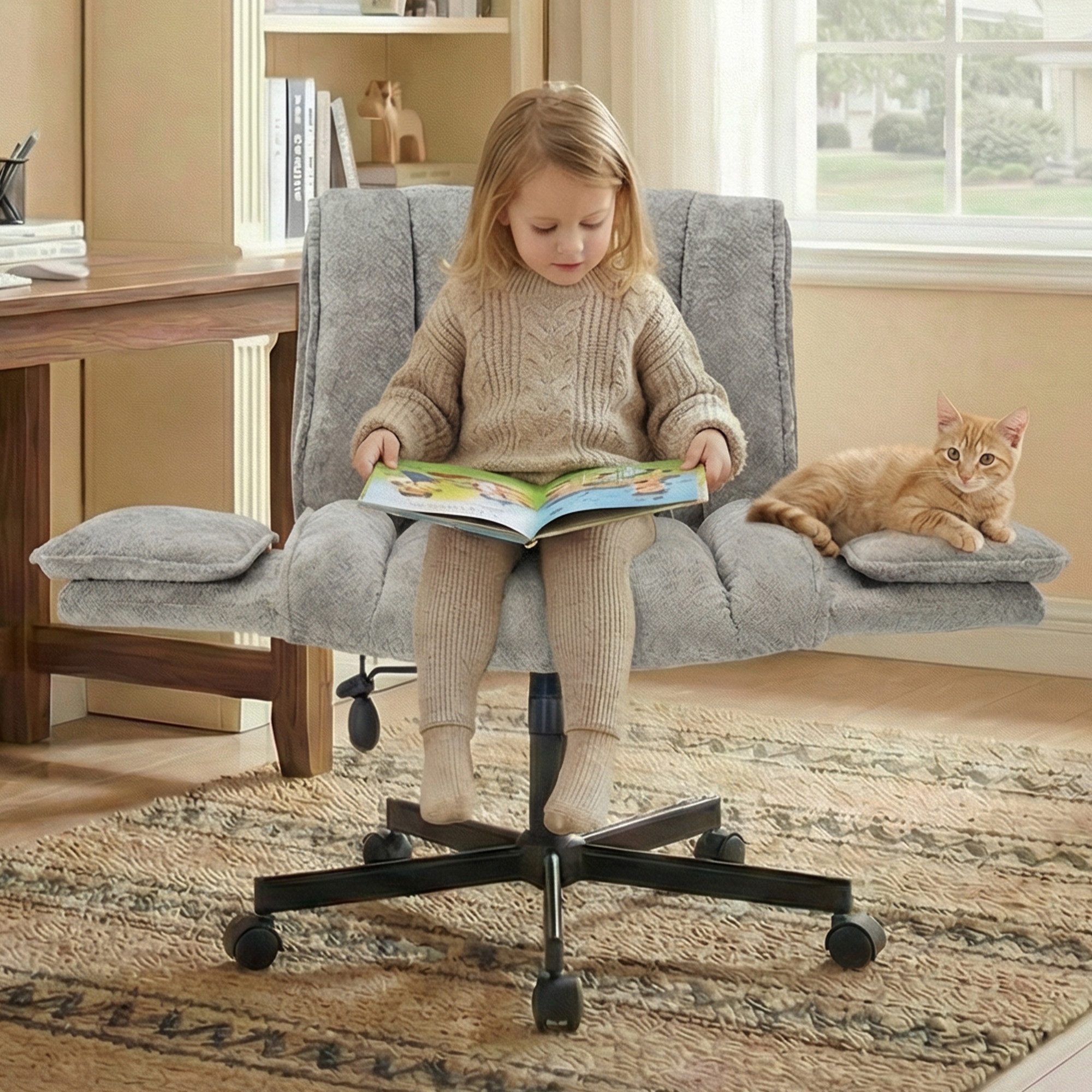 Leawin Drehstuhl Bürostuhl ergonomisch mit Rollen & klappbaren Armlehnen, Breiter Schreibtischstuhl mit Air-Lordosenstütze, 150 kg