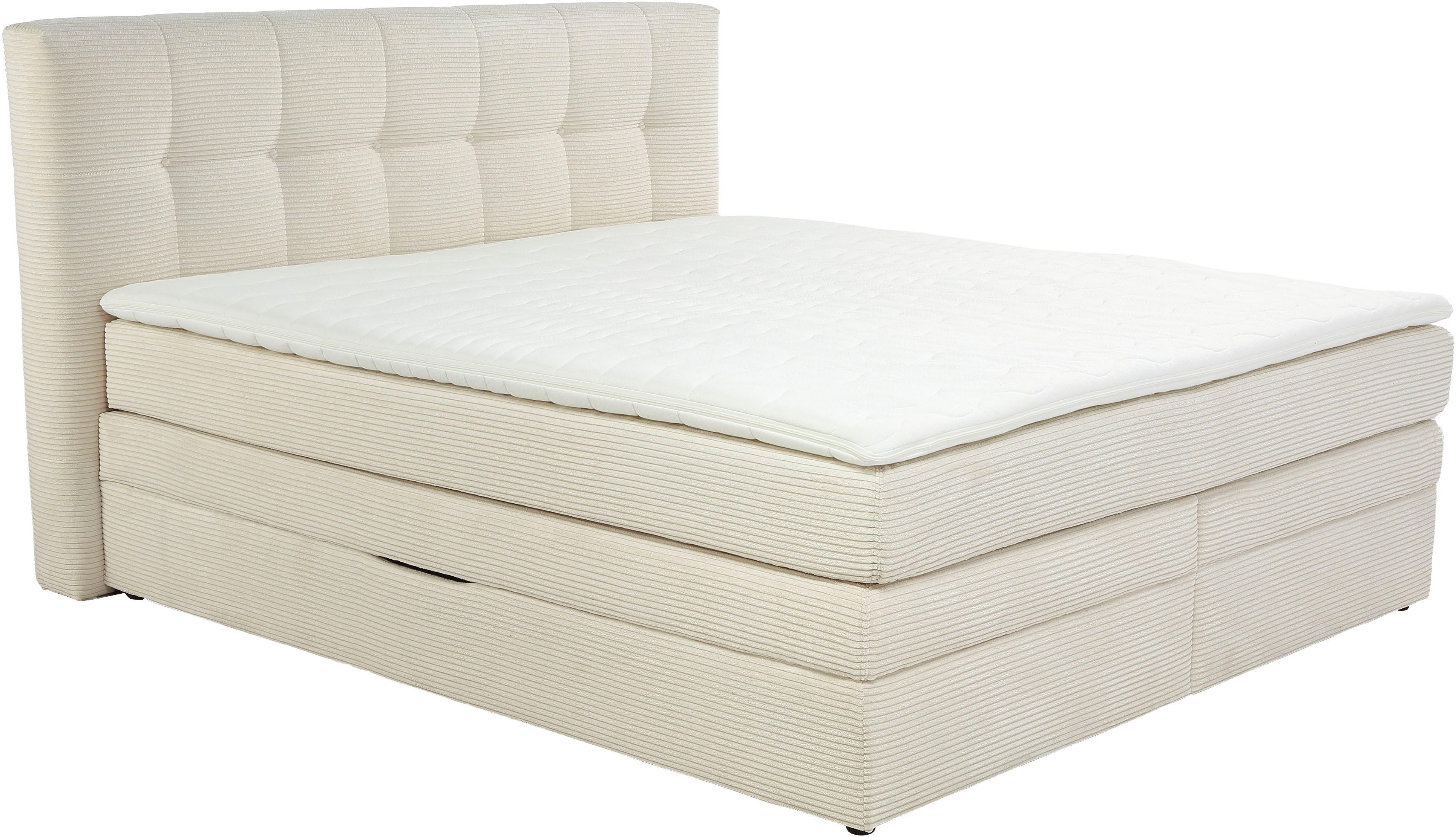 Jockenhöfer Gruppe Boxspringbett AMY mit Bettkasten, inkl. Bonnell- oder Taschenfederkernmatratze H3-H4, mit 6 cm Kaltschaum-Topper, Cord-Bezug, 180x200 und 200 – Bild 2 von 5