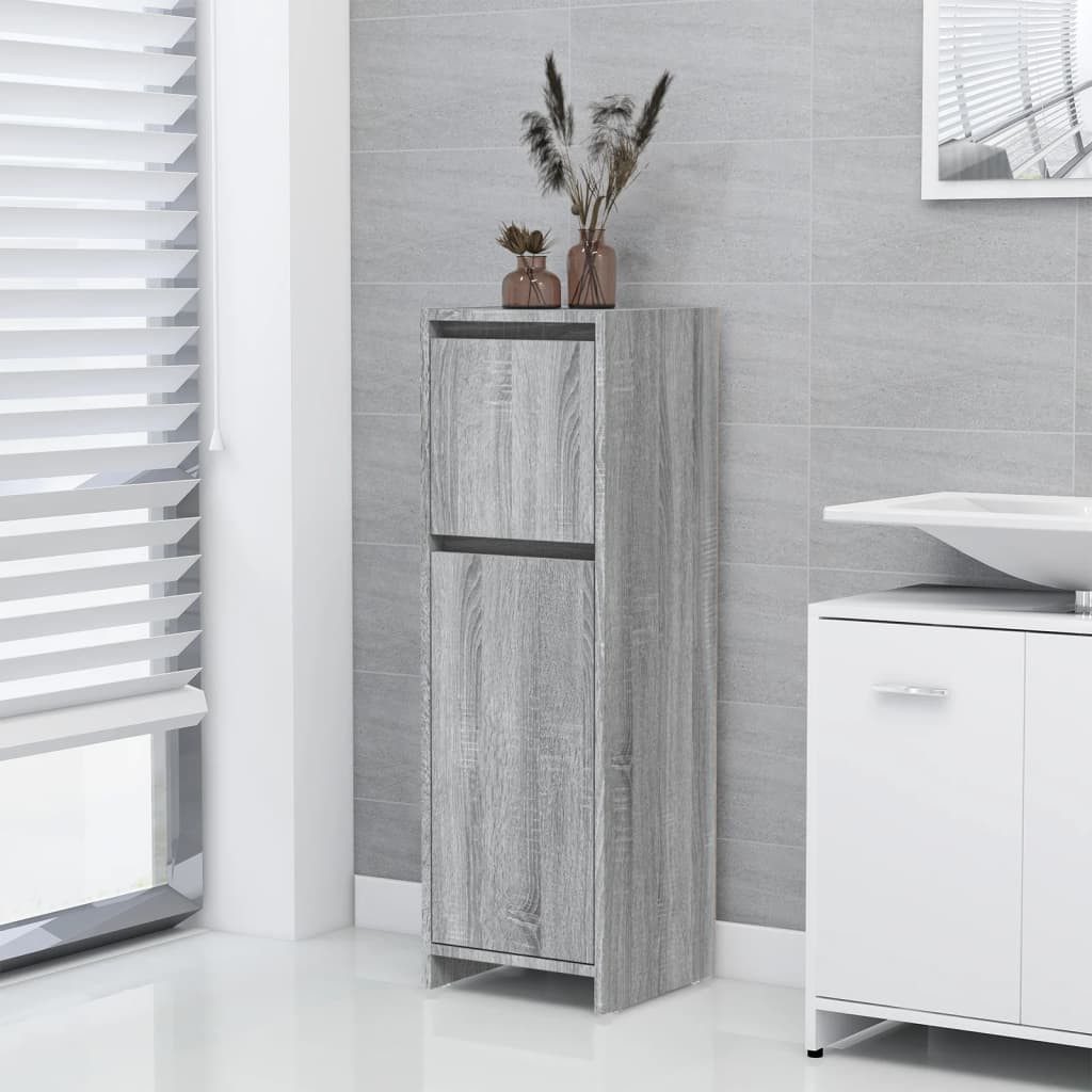 Badkommode Badezimmerschrank Grau Sonoma 30x30x95 cm aus Holzwerkstoff