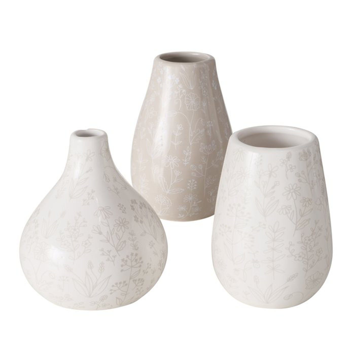 aus im Vase BOLTZE Keramik Weiß 3er Florales Design Set und Deko Dekovase Hellbraun