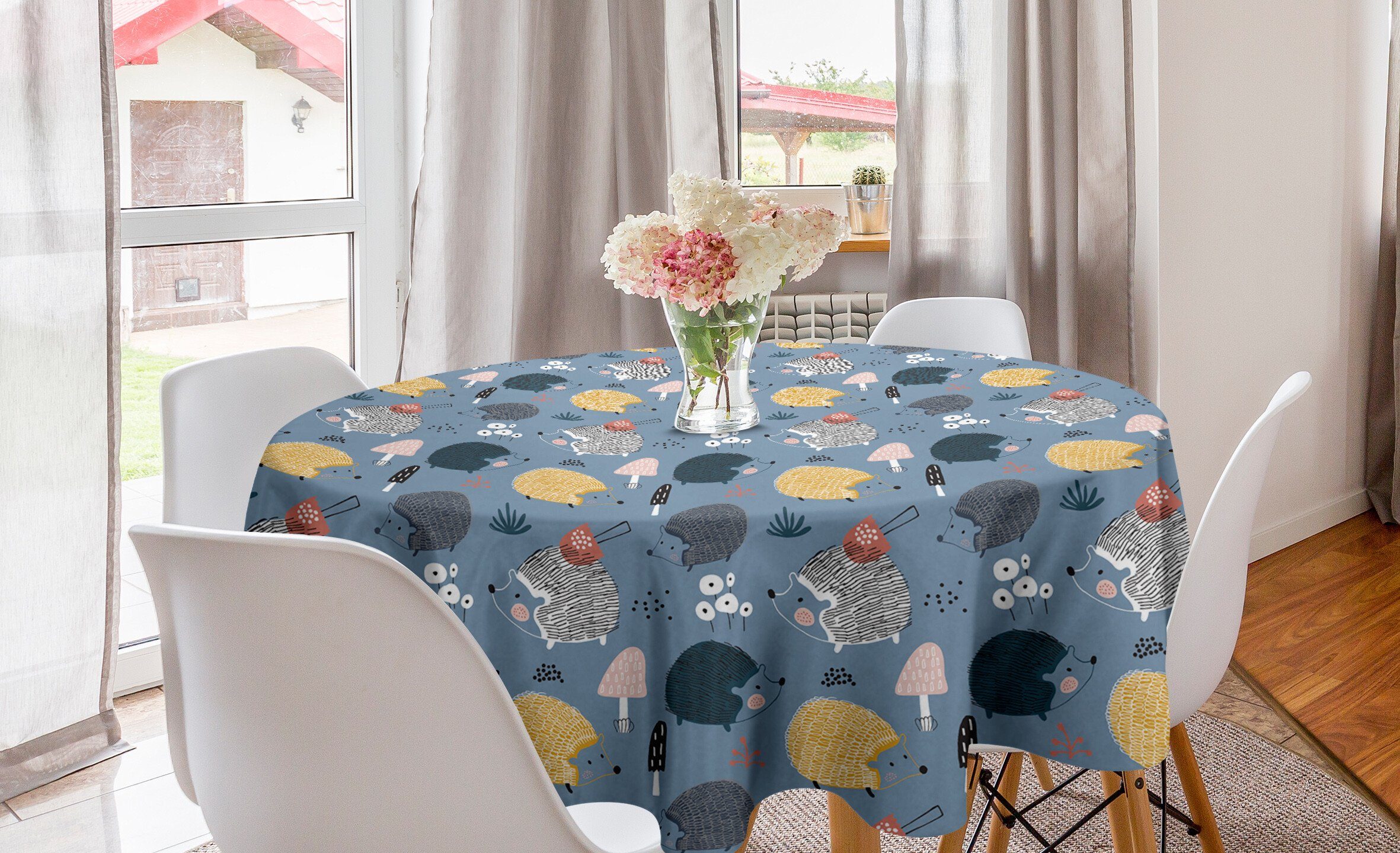 Abakuhaus Tischdecke Kreis Tischdecke Abdeckung für Esszimmer Küche Dekoration, Tiere Lustige Hedgehogs Gehen