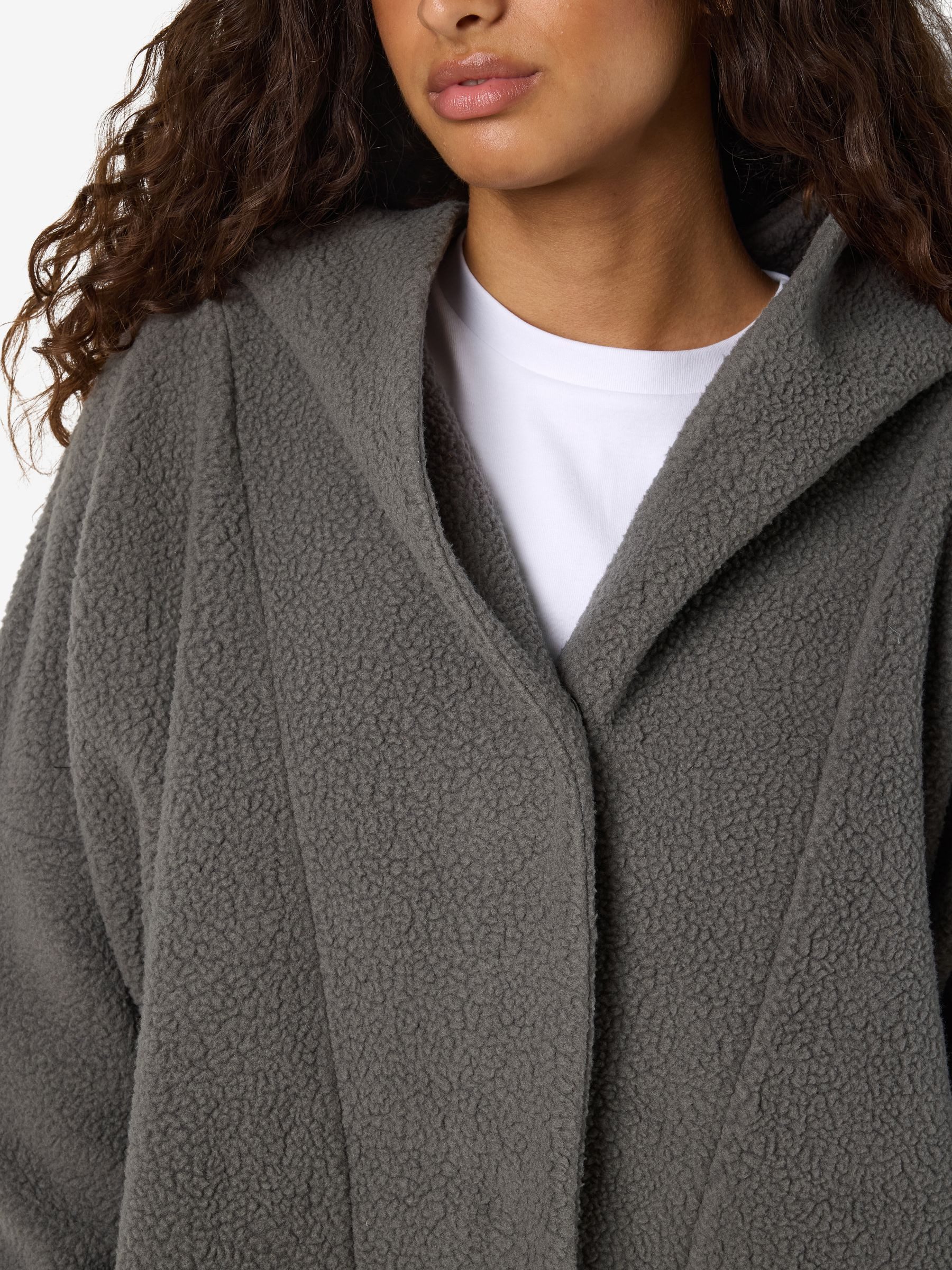 Noisy may Cardigan Teddyfleece Kapuze lockerer Schnitt offene Kanten (1-tlg) NMCOZY L/S LONG SHACKET W HOOD JRS NOOS