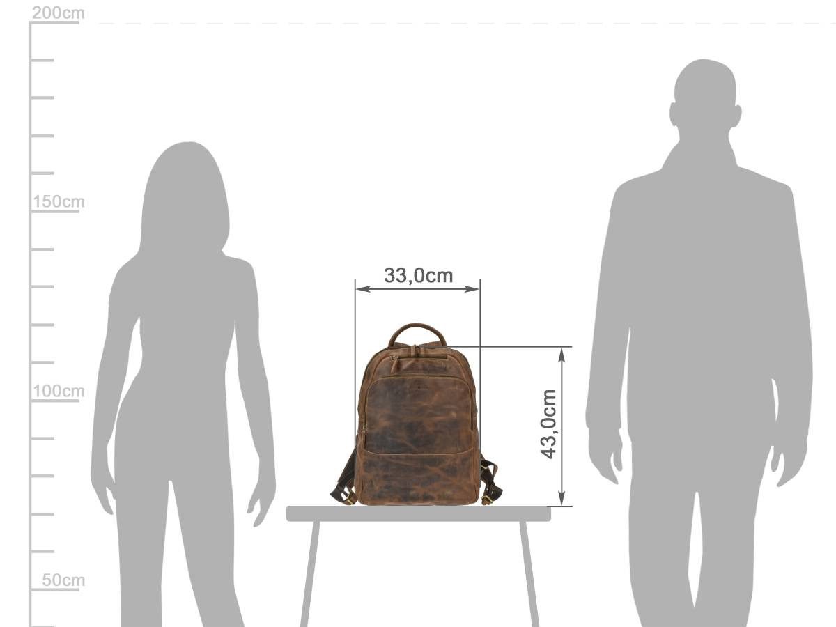 Greenburry Notebookrucksack "Vintage" Leder Rucksack 33x43cm antikbraun, Rucksack, Freizeitrucksack, Business mit Notebookfach