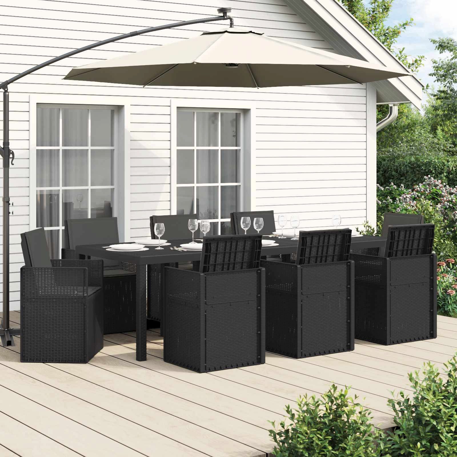 vidaXL Gartenlounge-Set Garten Essgruppe mit Kissen 9 pcs Anthrazit PP, (9-tlg)