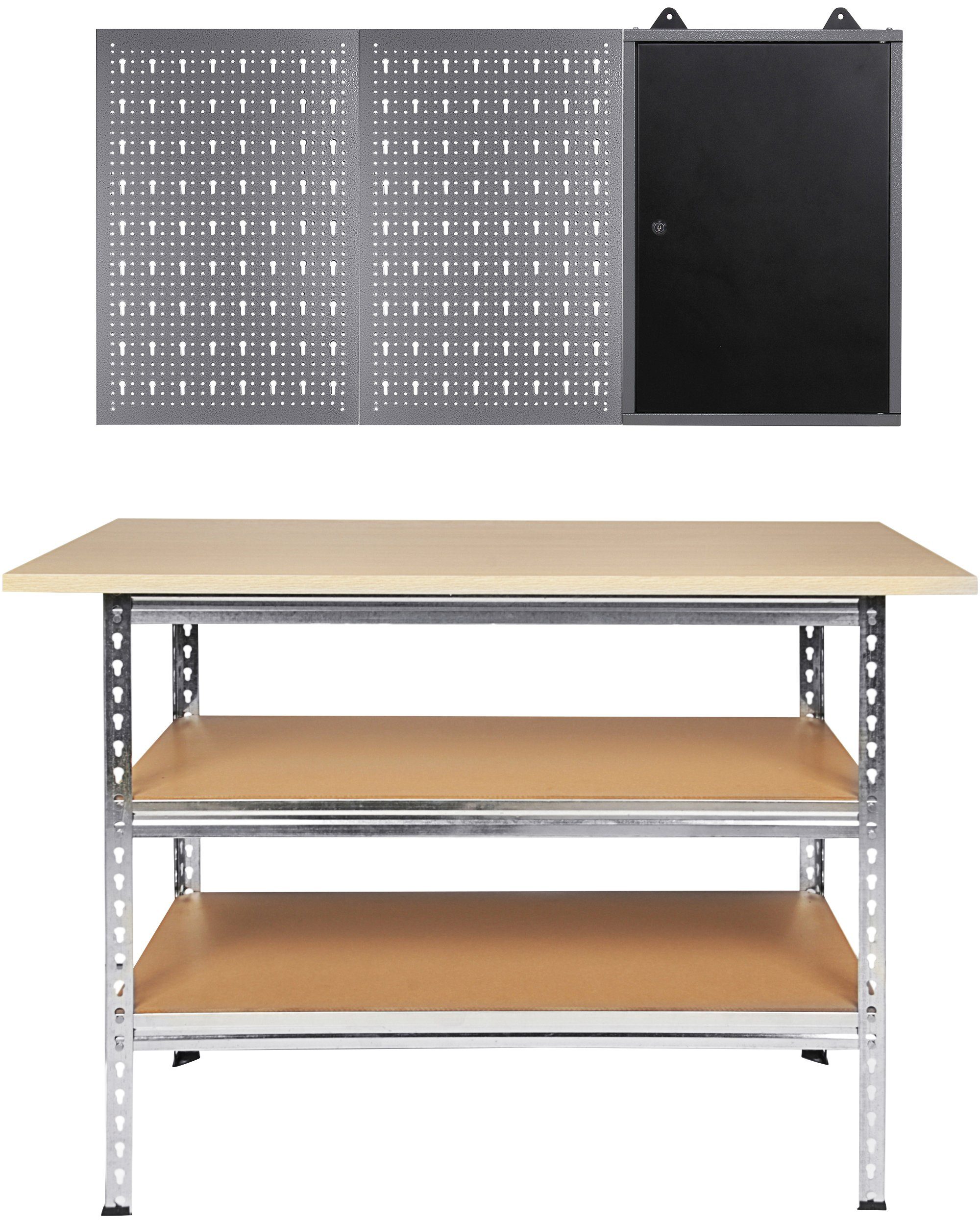 ONDIS24 Werkstatt-Set Werkbank Uwe, 120x60x92 cm, mit Werkzeugschrank und Lochwand | Werkstatt-Sets