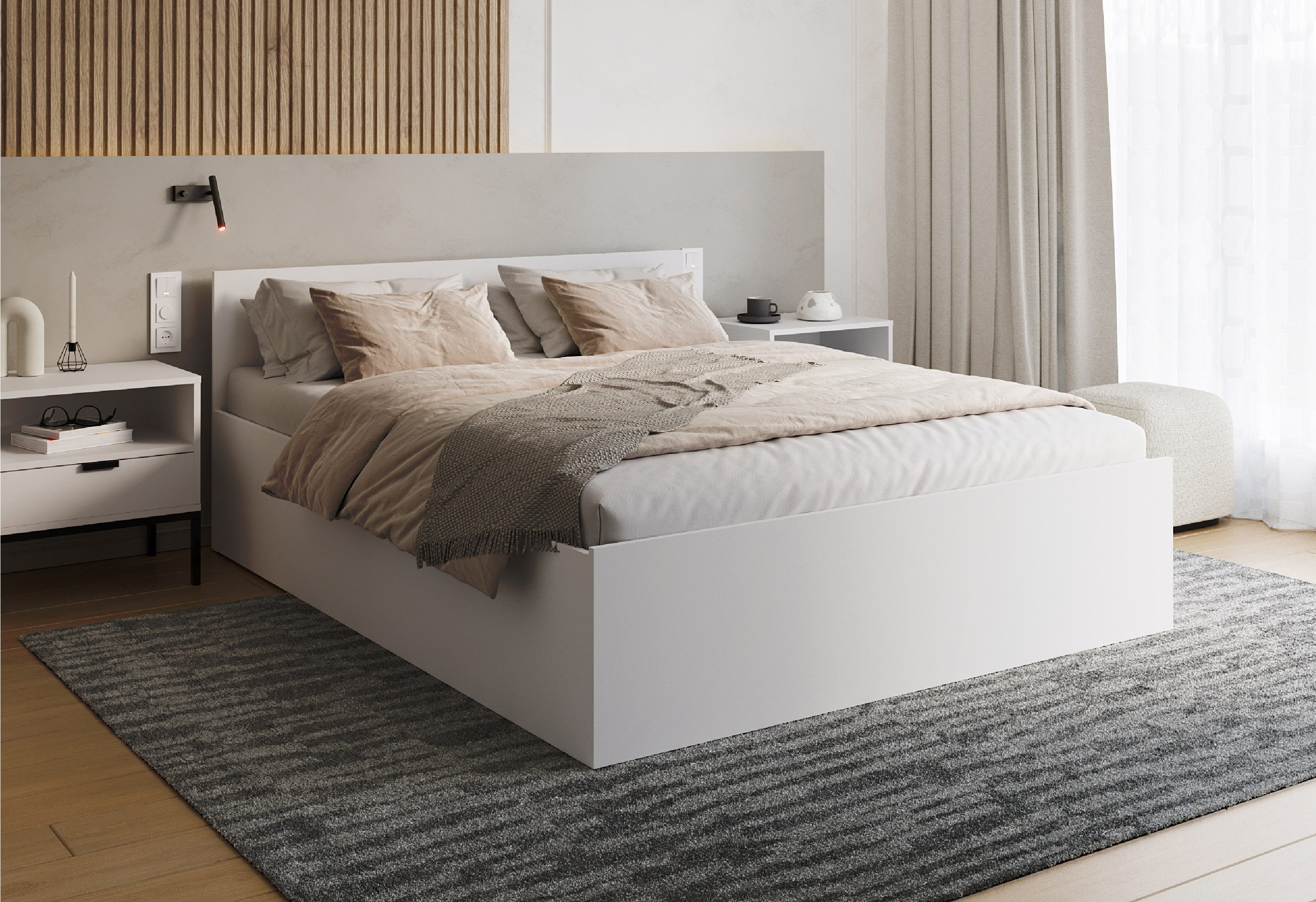 FDM Stauraumbett PANAMA RS modernes Bett Lattenrost Bettkasten pflegeleicht MADE IN EU (verfügbar 120x200 140x200 160x200 180x200cm, Bettrahmen, Bett, mit großen Kopfteil, mit Bettkasten zum aufklappen), Hebbarer Holzrahmen, mit/ohne Matratze, Lieferung in die Wohnung