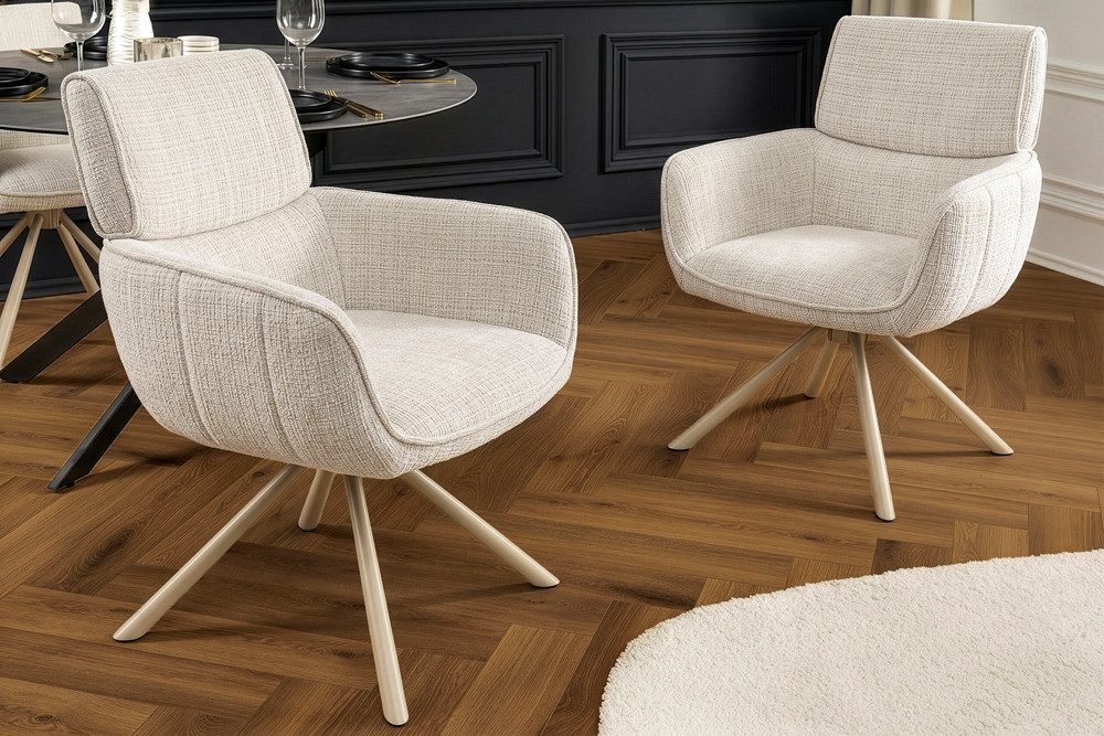 riess-ambiente Esszimmerstuhl UNIQUE champagner-beige - Chenille Cremona, Metall, drehbar, modern (Einzelartikel, 1 St), mit 180° Drehfunktion und Auto-Return – ideal für elegante Esszimmer