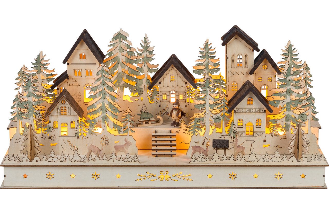 SAICO Original Weihnachtsdorf Saico LED-Weihnachtsdorf mit geschnitzten Figuren
