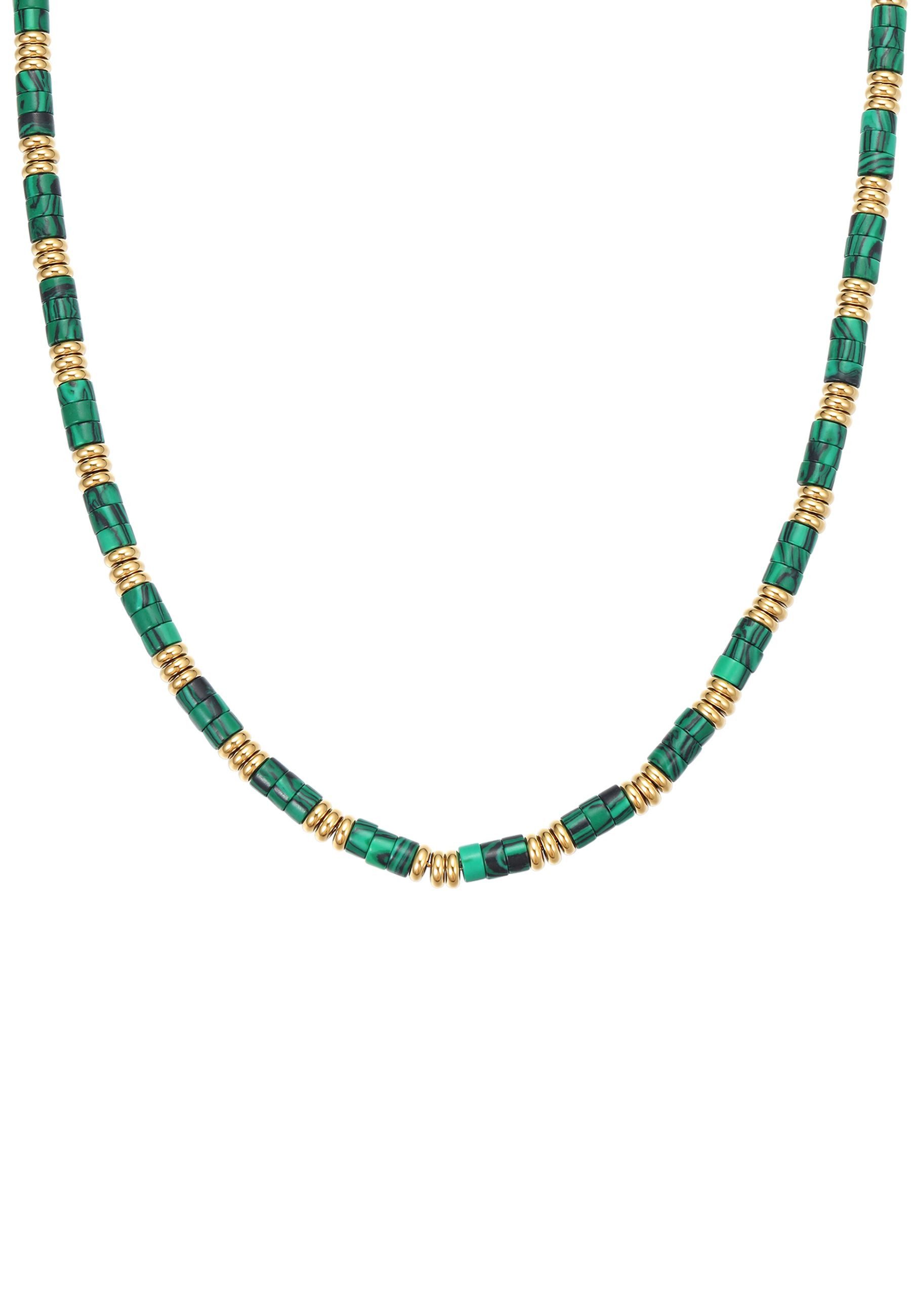 Hey Happiness Statementkette Chunky Bead, strukturiert in Grün oder Schwarz, Statement Damen Beaded Kette wasserfest, für Sommer Layerings