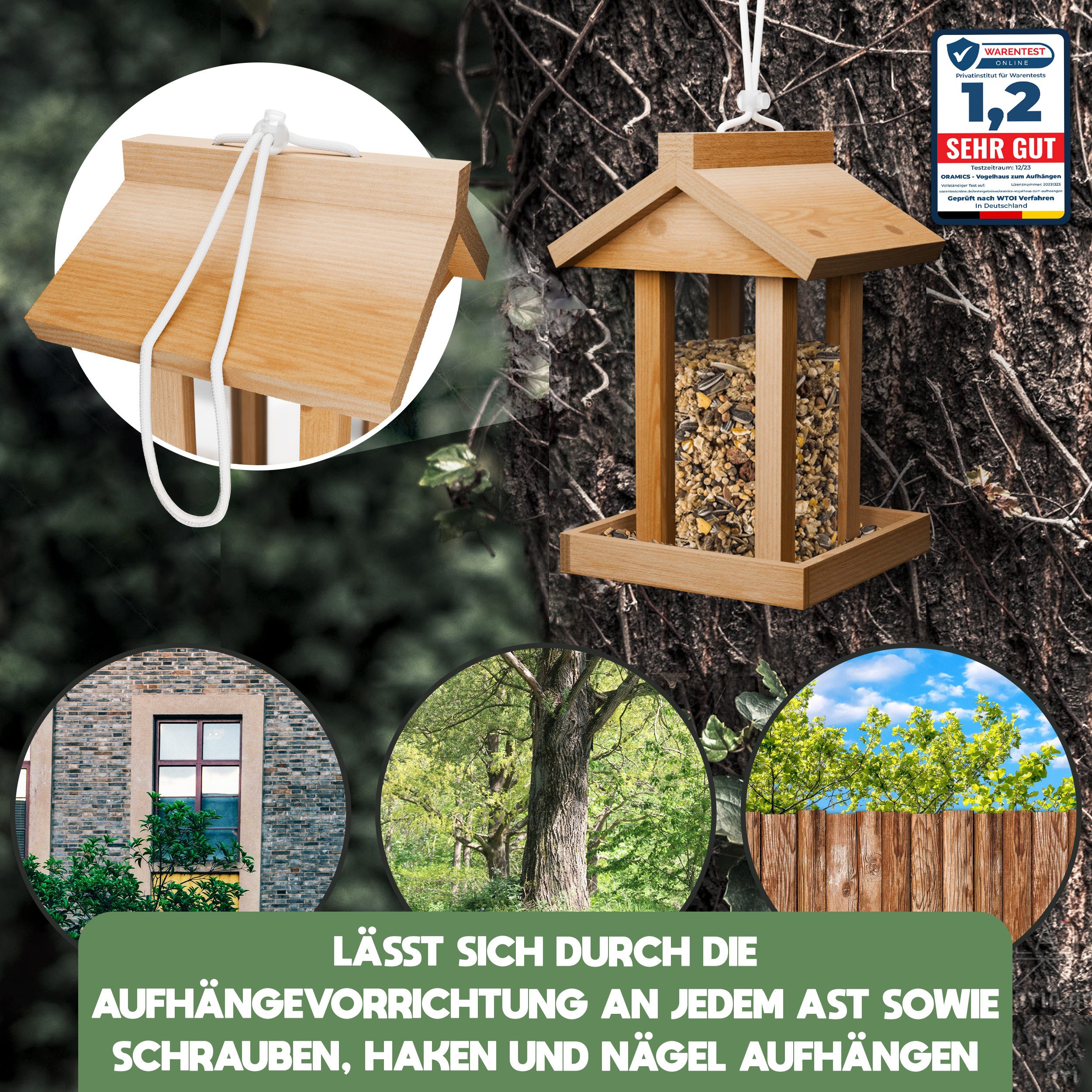 Oramics Futterhaus Holz Vogelfutterhaus Plexiglas Aufhängung günstig online kaufen