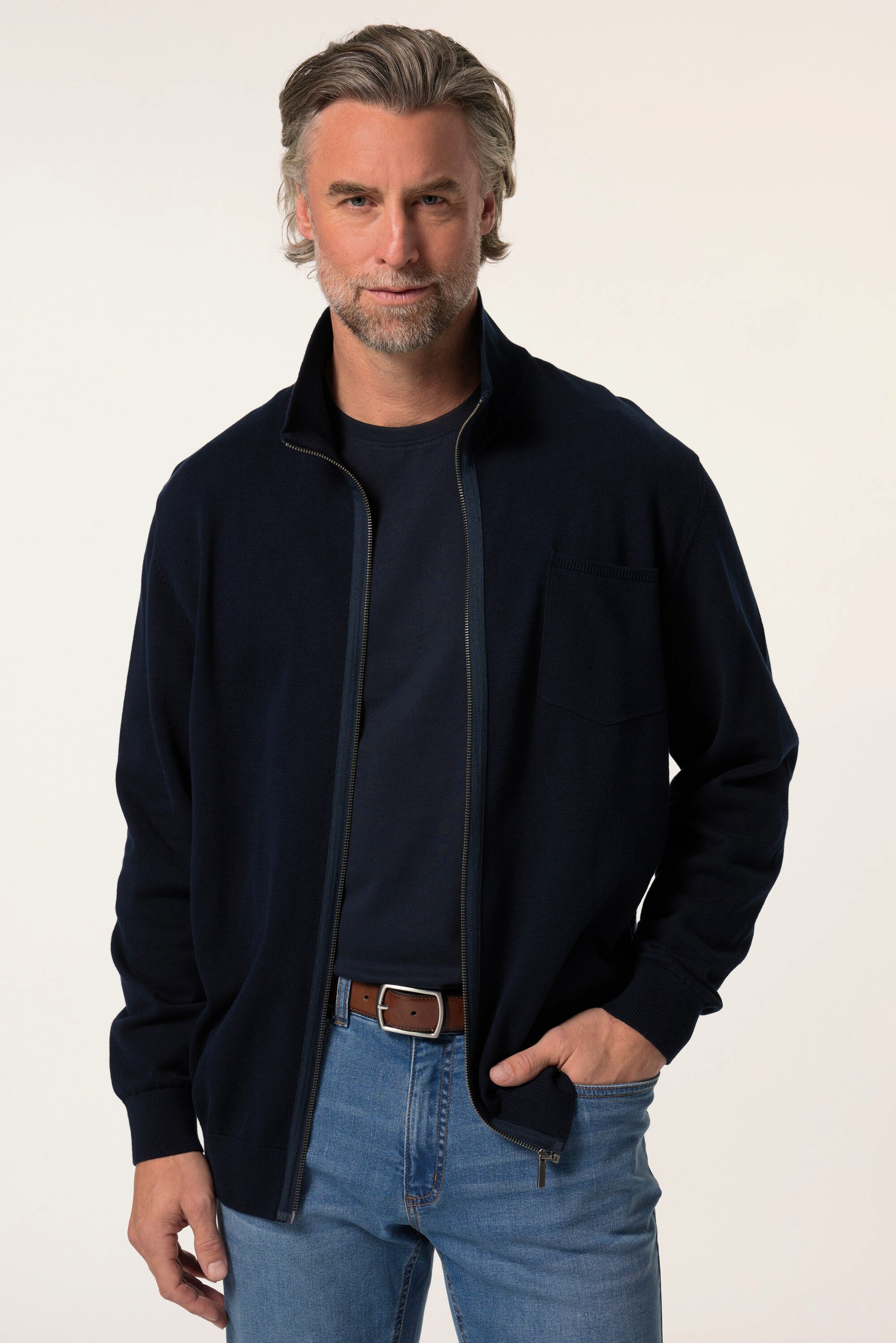 Poloshirt Strickjacke FLEXLASTIC® Stehkragen Zipper