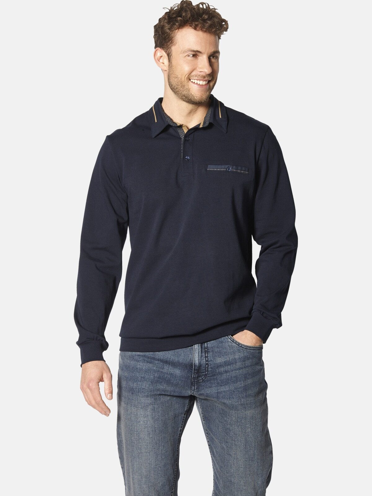 Babista Langarm-Poloshirt DOROCASTI aus reinem Baumwolljersey